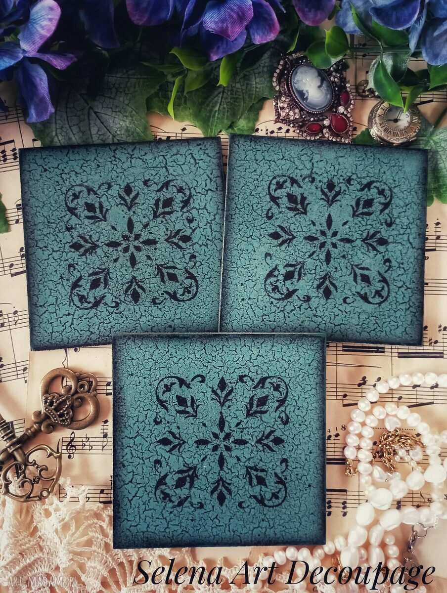 Róże w stylu vintage - dekoracyjne podkładki decoupage (komplet 3 szt.)