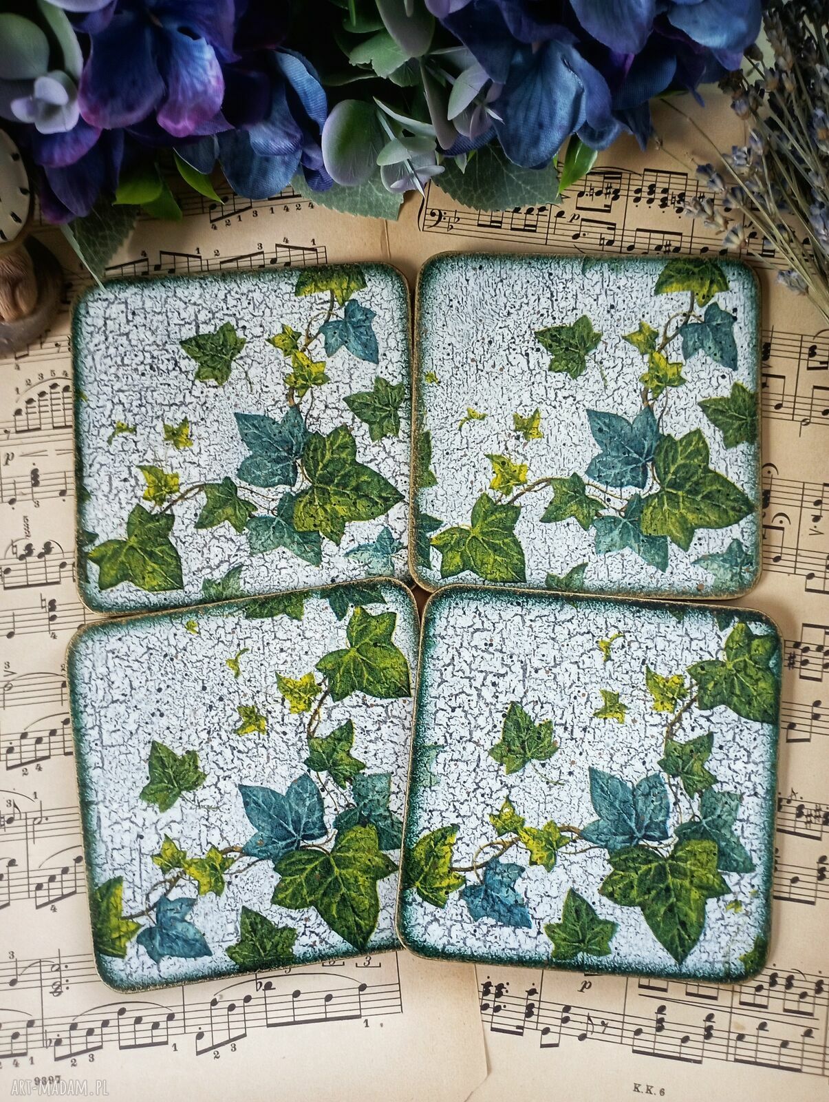 Podkładki pod kubki decoupage z wiewiórkami - vintage prowansja w shabby chic