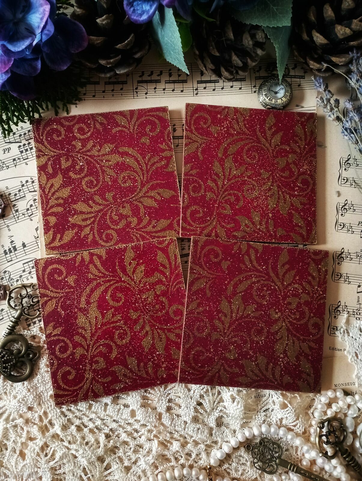 Dekoracyjne podkładki vintage 'Baśniowa Kraina' - komplet 4 szt.