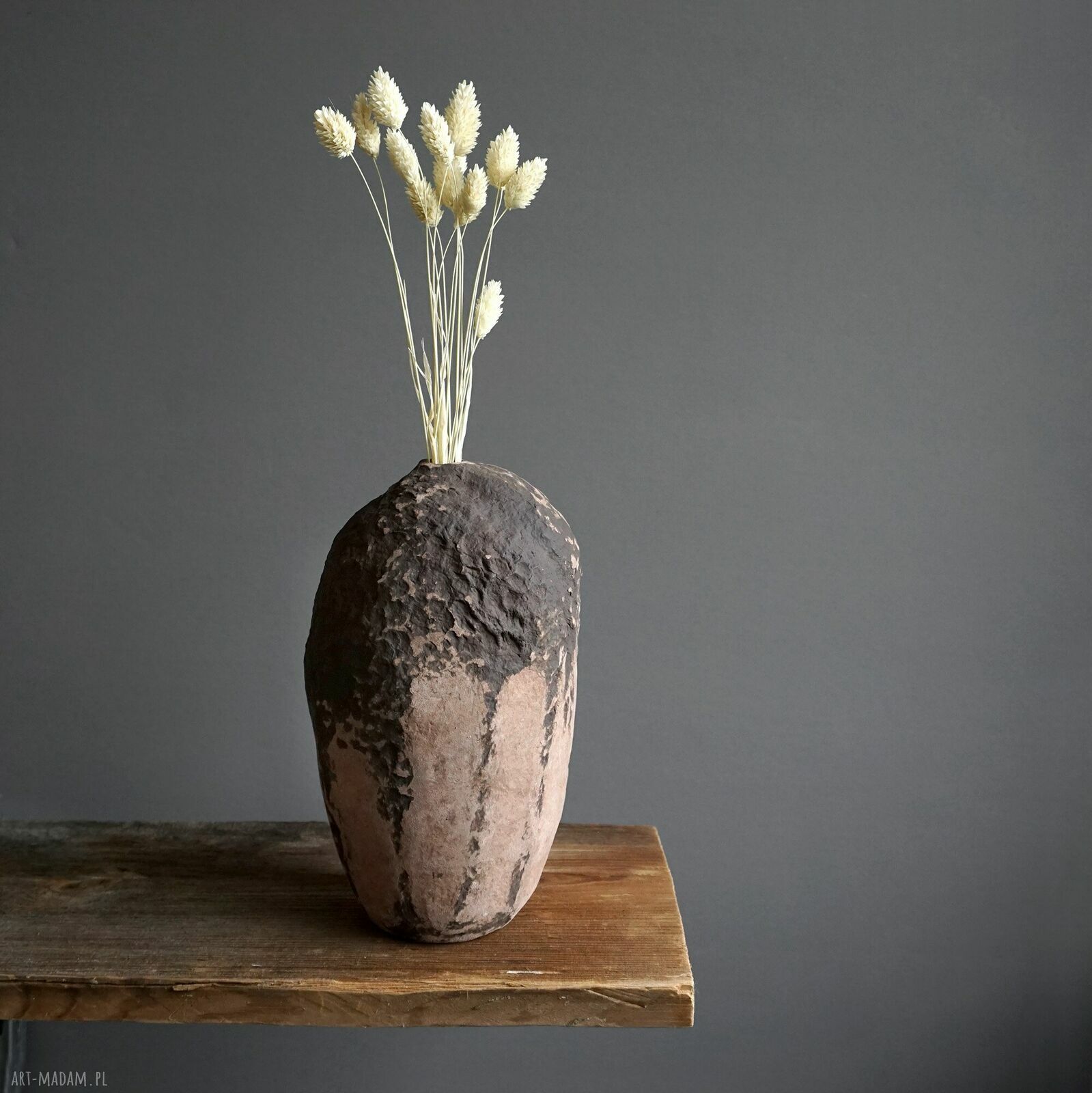Dekoracyjny wazon na suche kwiaty z paper mache - beż i brąz