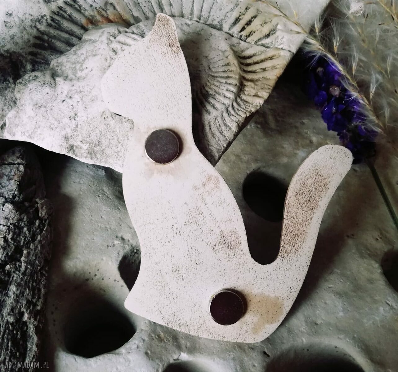 Kot ceramiczny magnes na lodówkę z mandalą - błyszczące szkliwo