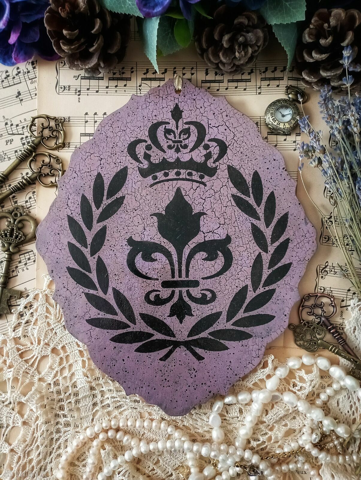 Dekoracyjny medalion w stylu prowansalskim z różami - 20x24 cm