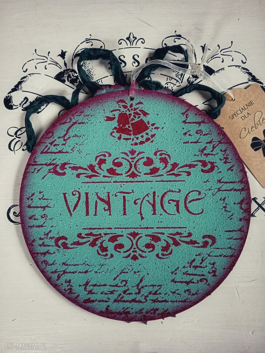Dekoracyjny medalion vintage z misiami 20 cm w stylu shabby chic