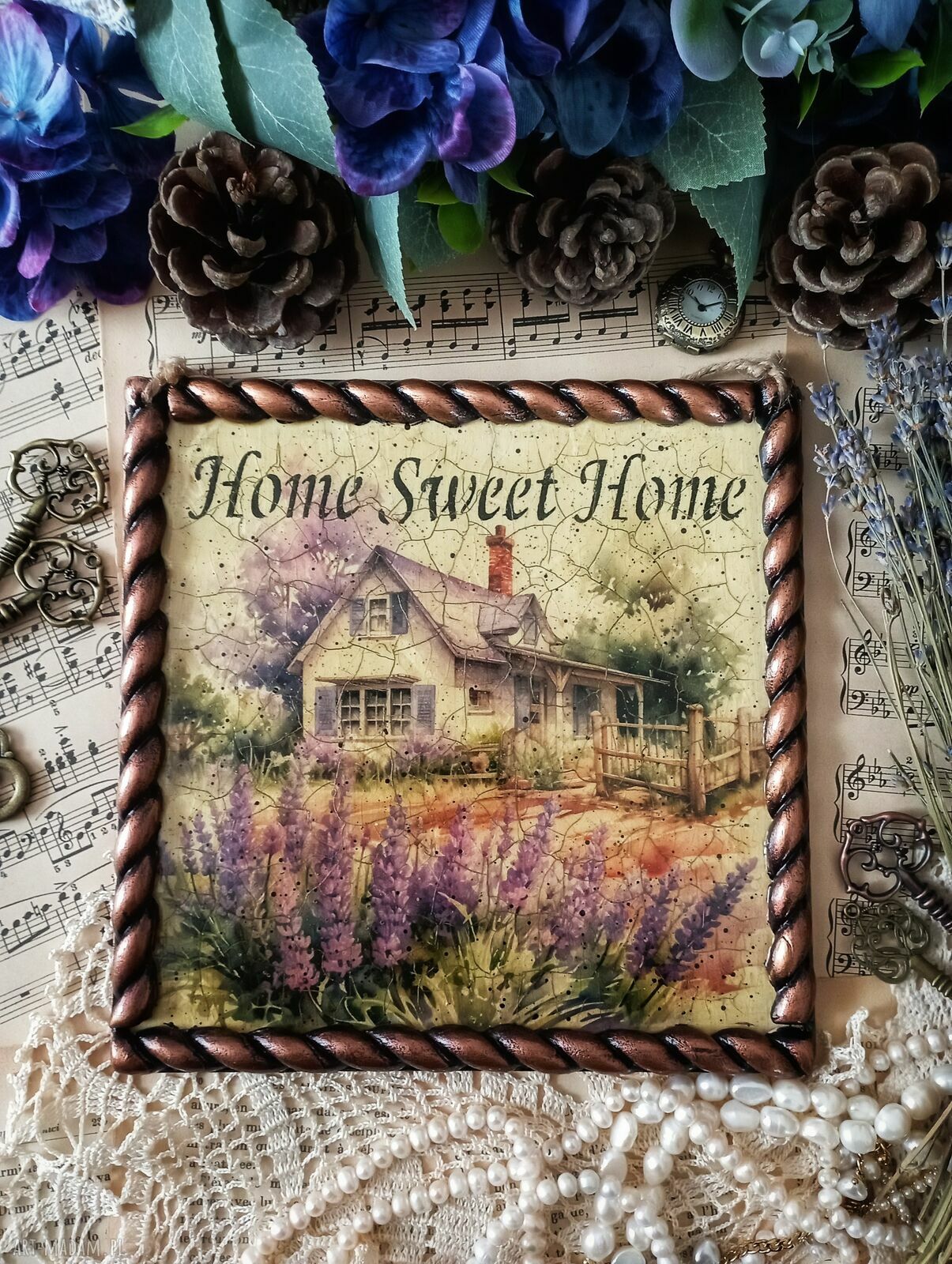 Dekoracyjny obrazek decoupage Lawenda 20x20 cm w stylu prowansalskim