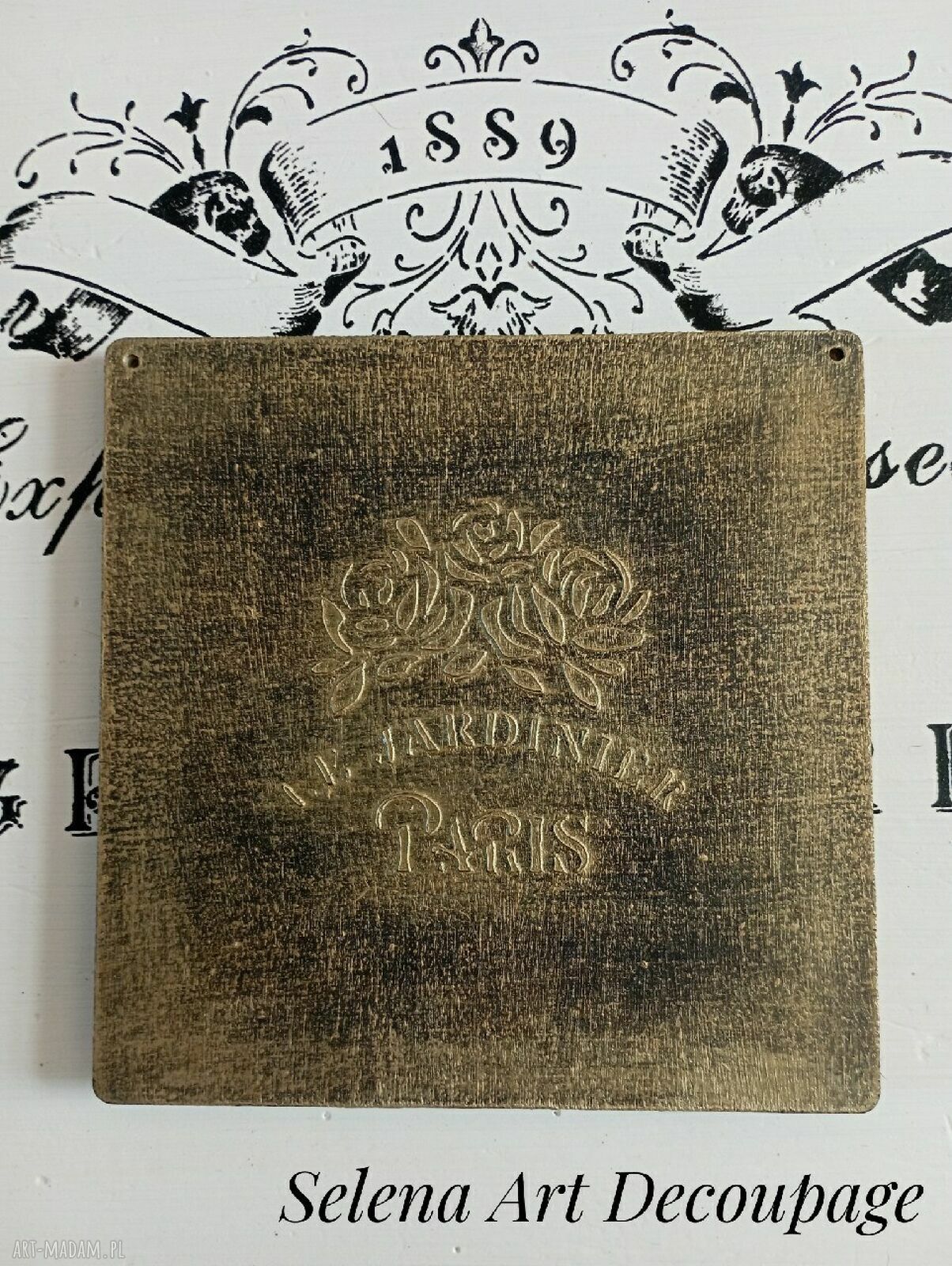 Dekoracyjny obrazek z różami vintage - decoupage 15x15 cm (farmhouse, prowansja)