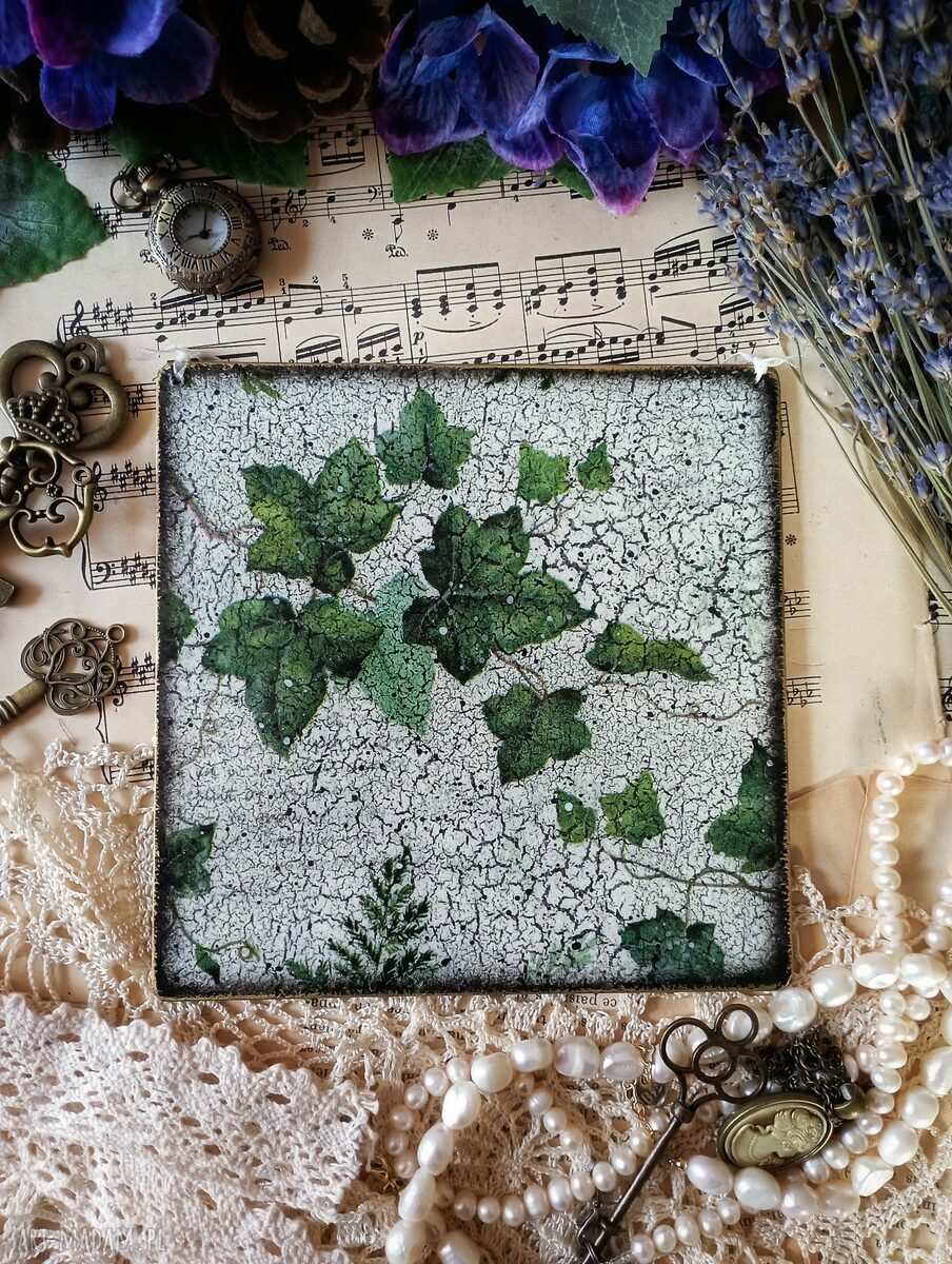 Dekoracyjny obrazek decoupage z piwoniami - shabby chic vintage 15 x 15 cm