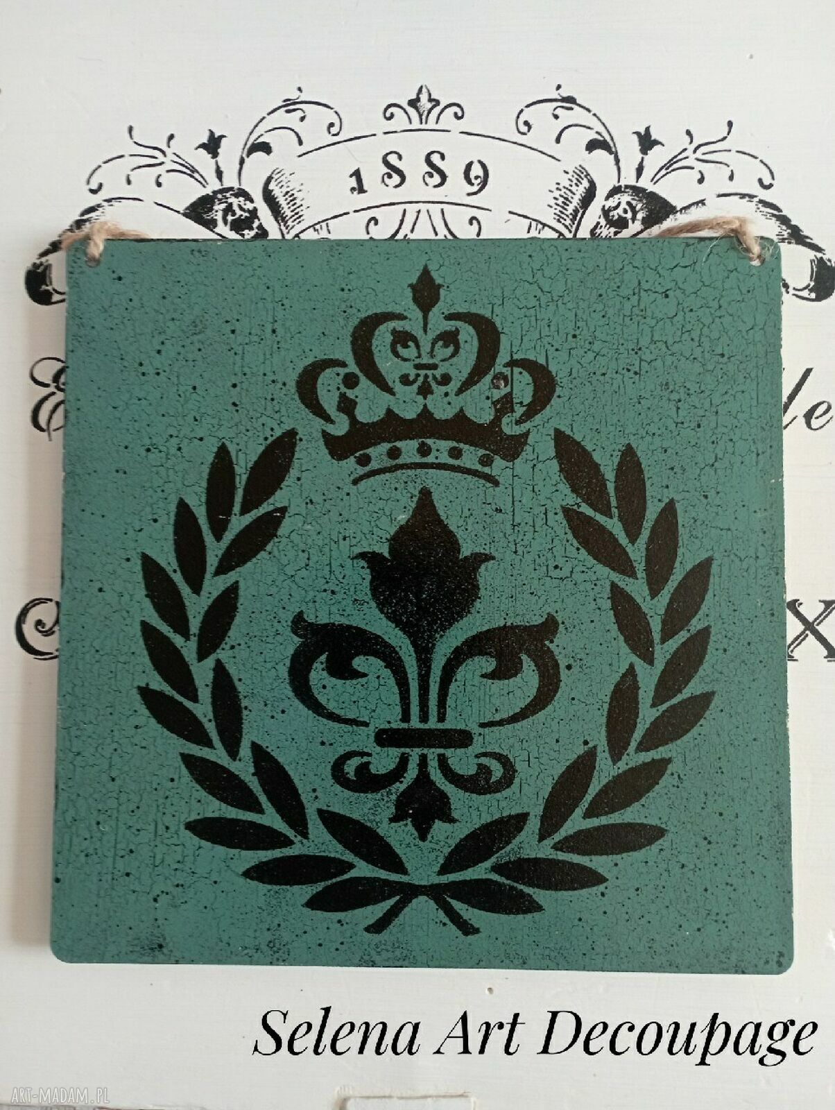 Dekoracyjny obrazek decoupage z kogutem w stylu prowansalskim - vintage shabby chic 20x20 cm