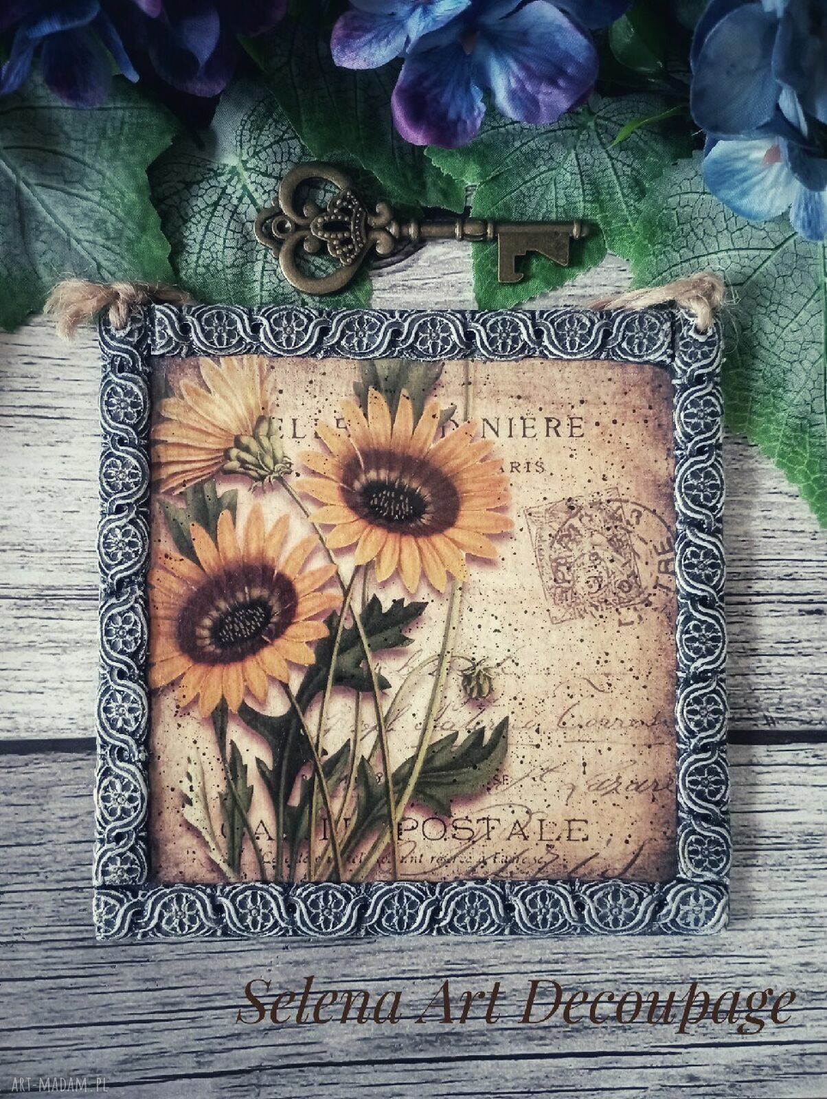 Dekoracyjny obrazek ze słonecznikami Belle Jardiniere 15x15 cm - shabby chic