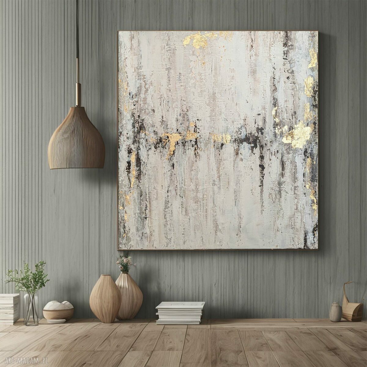 Delikatna abstrakcja - ręcznie malowany obraz 100x100 cm (wabi-sabi)