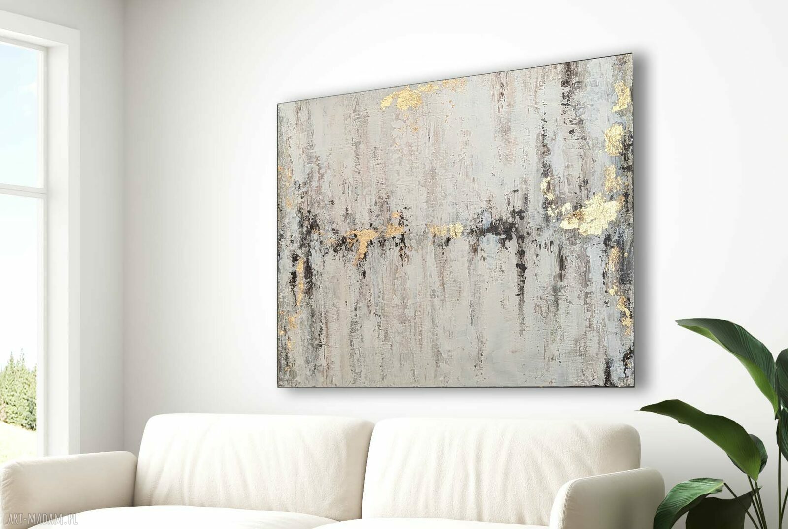 Delikatna abstrakcja - ręcznie malowany obraz 100x100 cm (wabi-sabi)