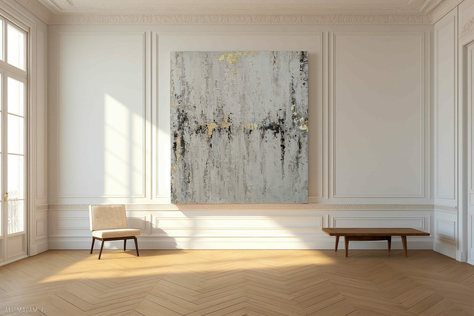 Delikatna abstrakcja - ręcznie malowany obraz 100x100 cm (wabi-sabi)