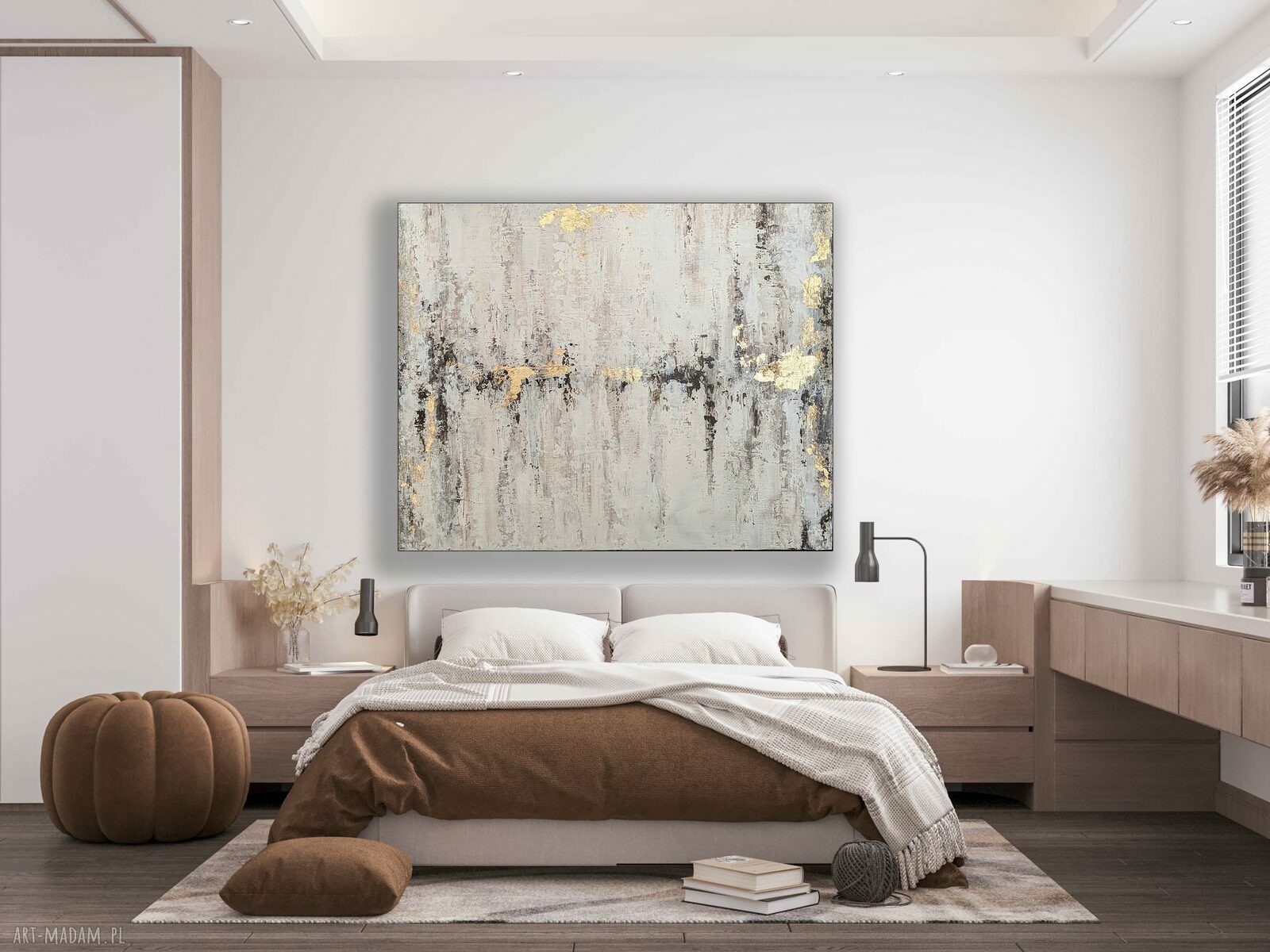 Delikatna abstrakcja - ręcznie malowany obraz 100x100 cm (wabi-sabi)