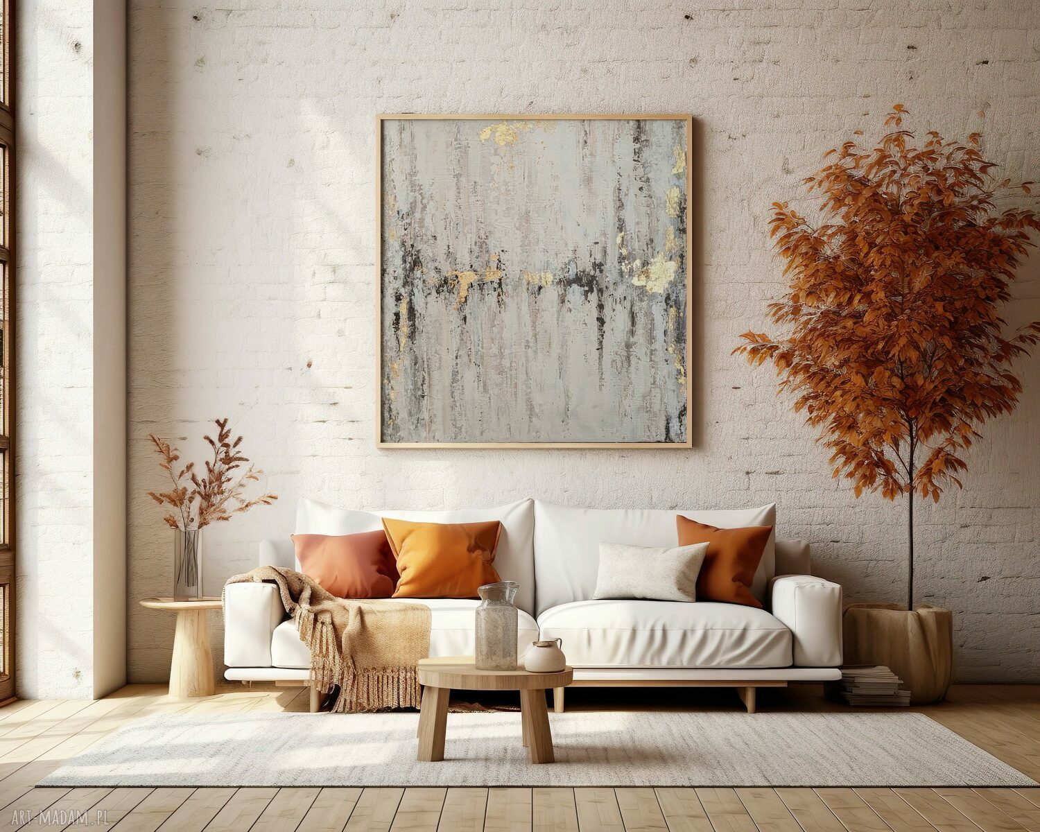 Delikatna abstrakcja - ręcznie malowany obraz 100x100 cm wabi-sabi
