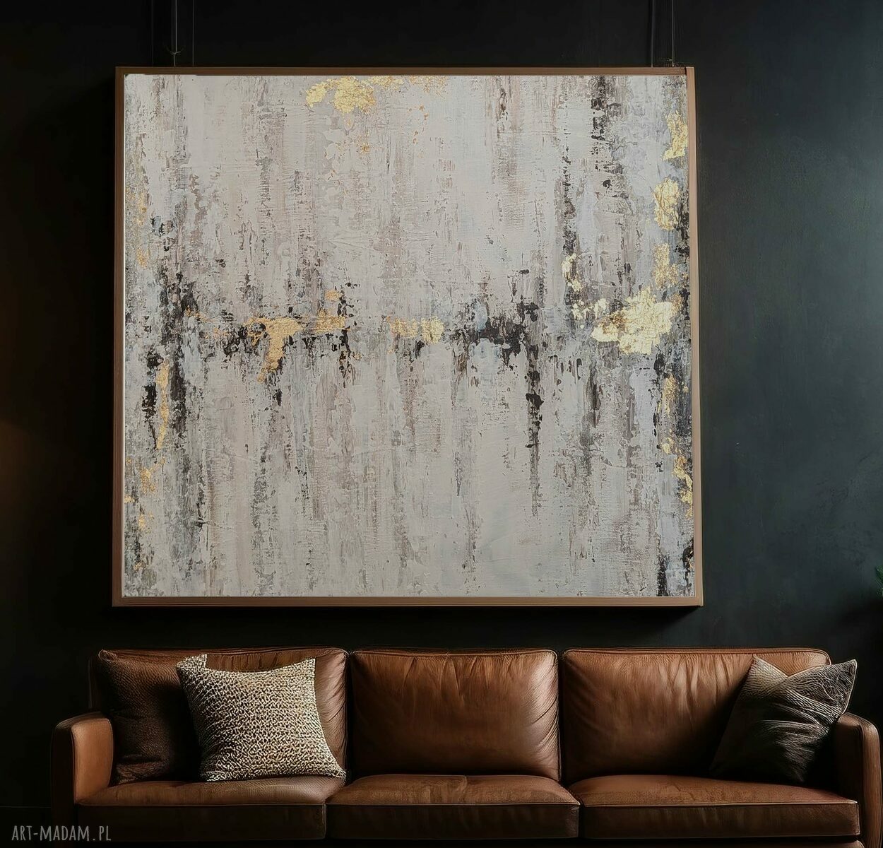 Delikatna abstrakcja - ręcznie malowany obraz 100x100 cm (wabi-sabi)
