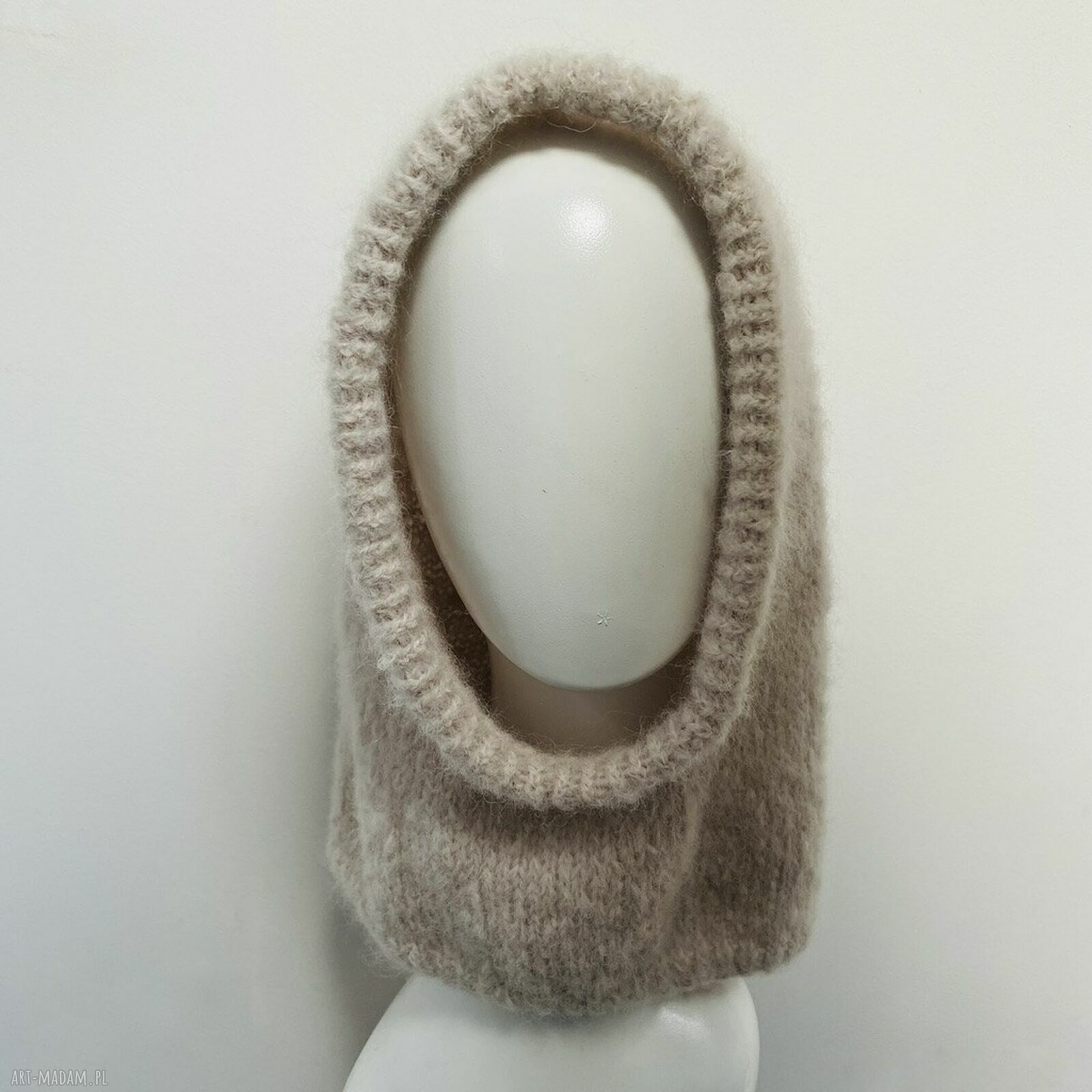 Delikatna balaclava z alpaki i merino - kominiarka w formie kaptura oversize