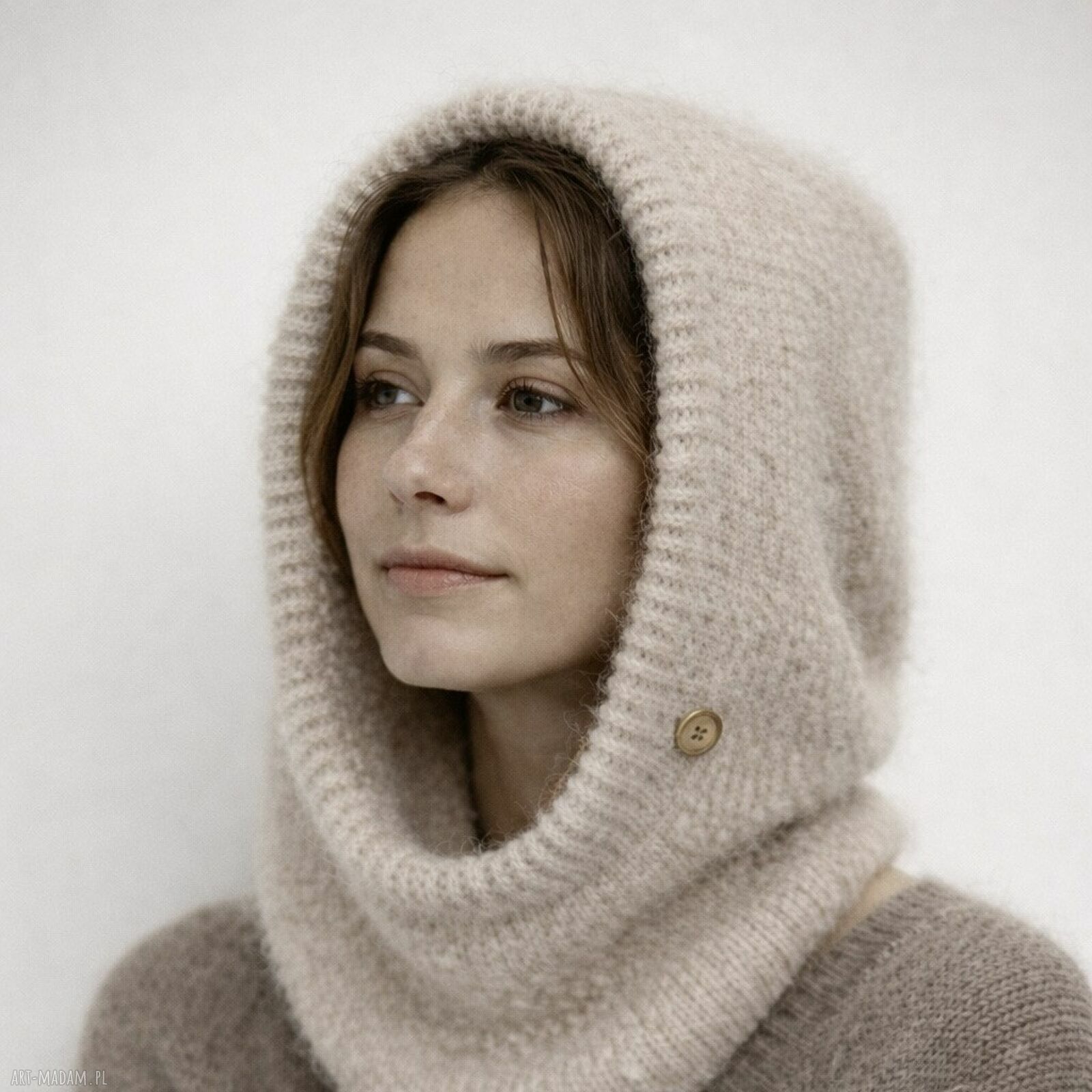 Delikatna balaclava z alpaki i merino - kominiarka w formie kaptura oversize