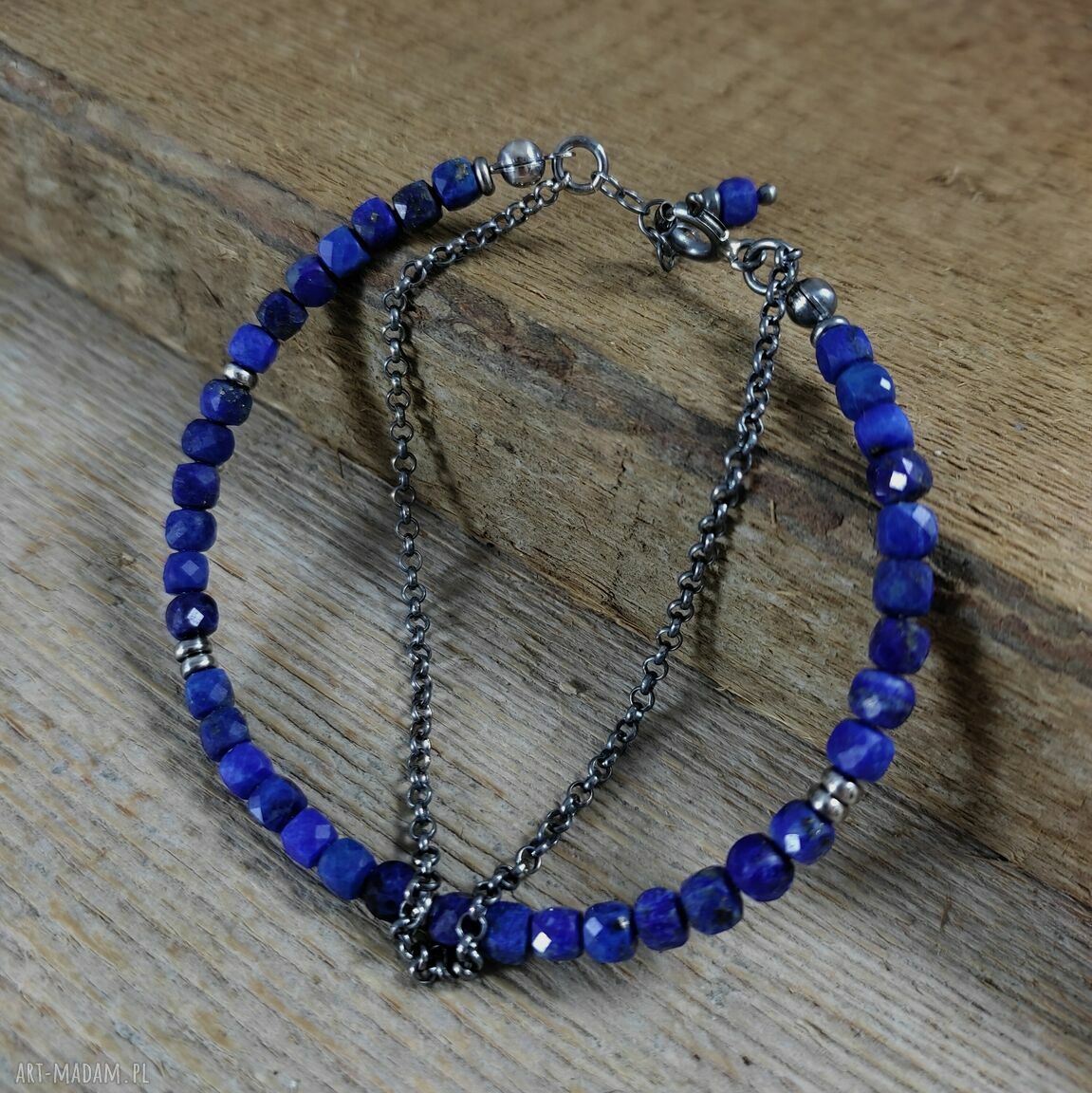 Delikatna bransoletka z lapis lazuli - srebro 925 oksydowane