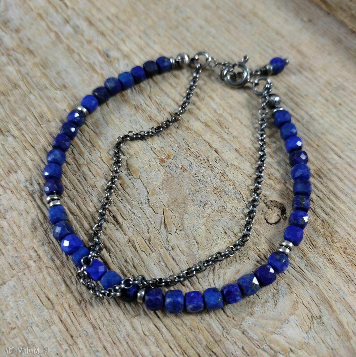 Delikatna bransoletka z lapis lazuli - srebro 925 oksydowane