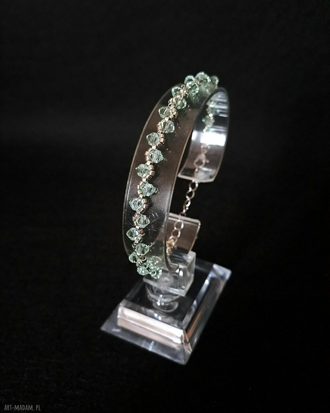 Delikatna bransoletka "Silver Chrysolite" z kryształków Preciosa i koralików Miyuki Delica