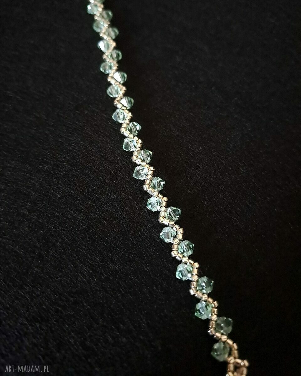 Delikatna bransoletka "Silver Chrysolite" z kryształków Preciosa i koralików Miyuki Delica