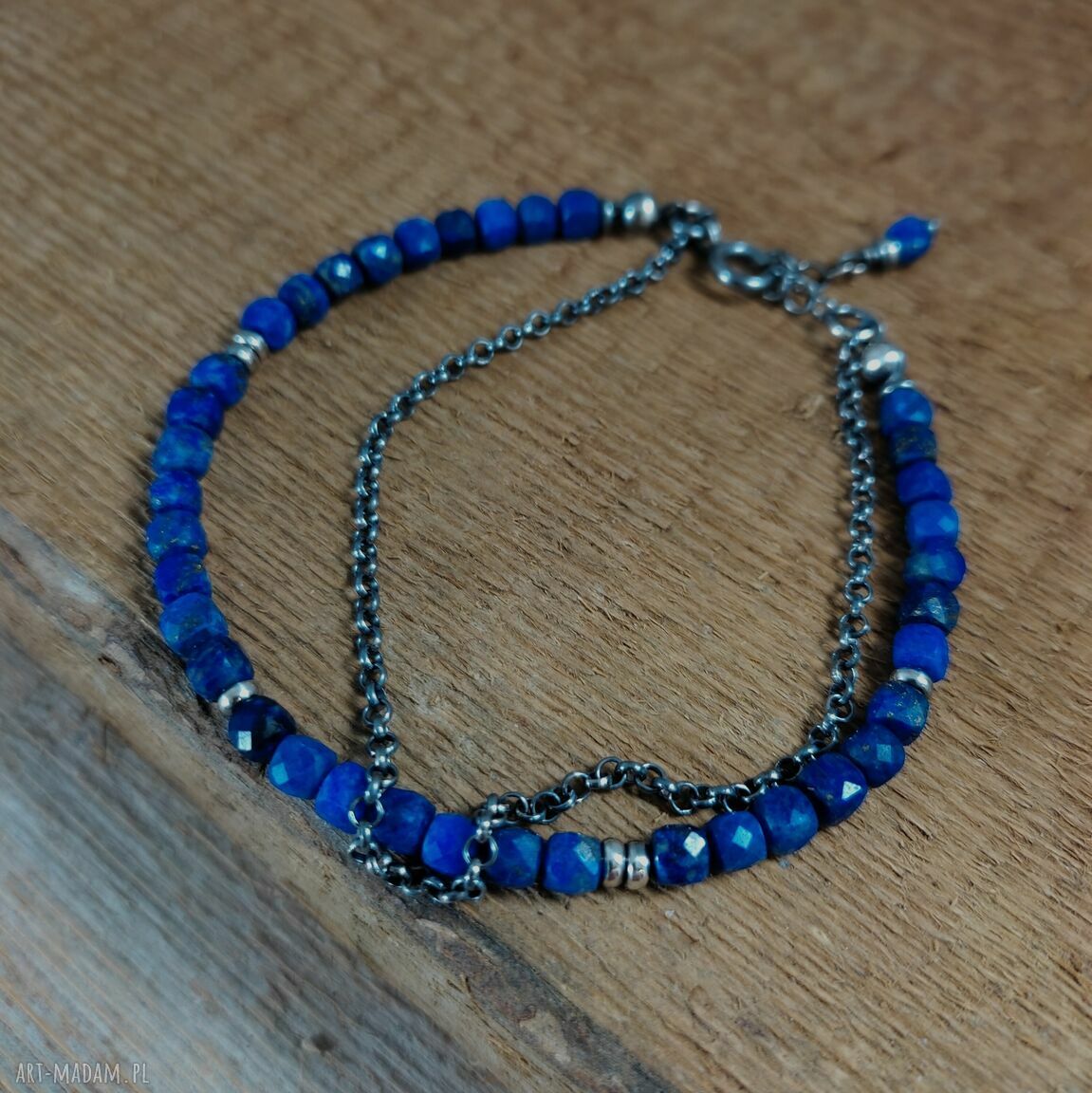 Delikatna bransoletka z lapis lazuli - srebro 925 oksydowane