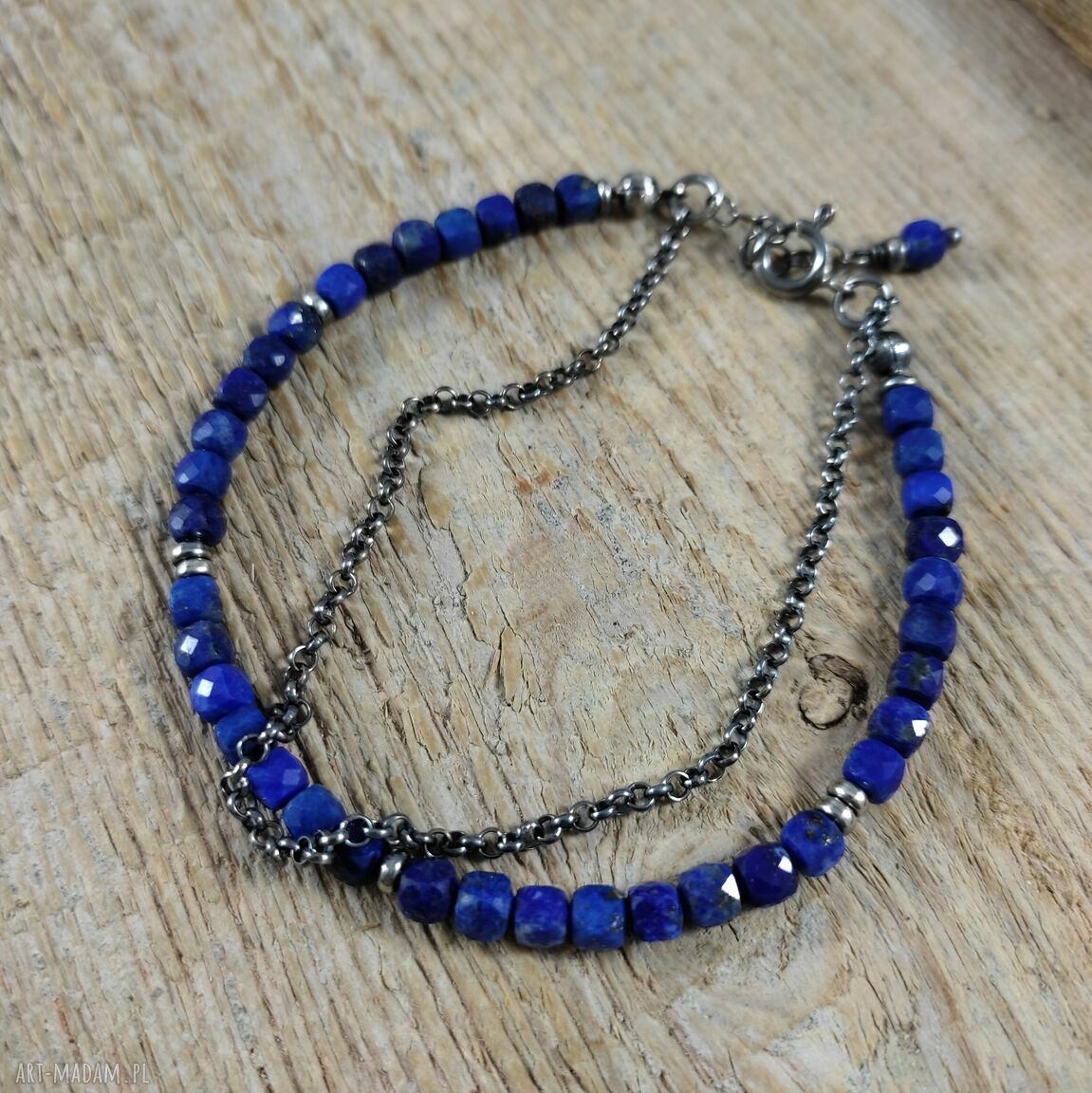 Delikatna bransoletka z lapis lazuli - srebro 925 oksydowane