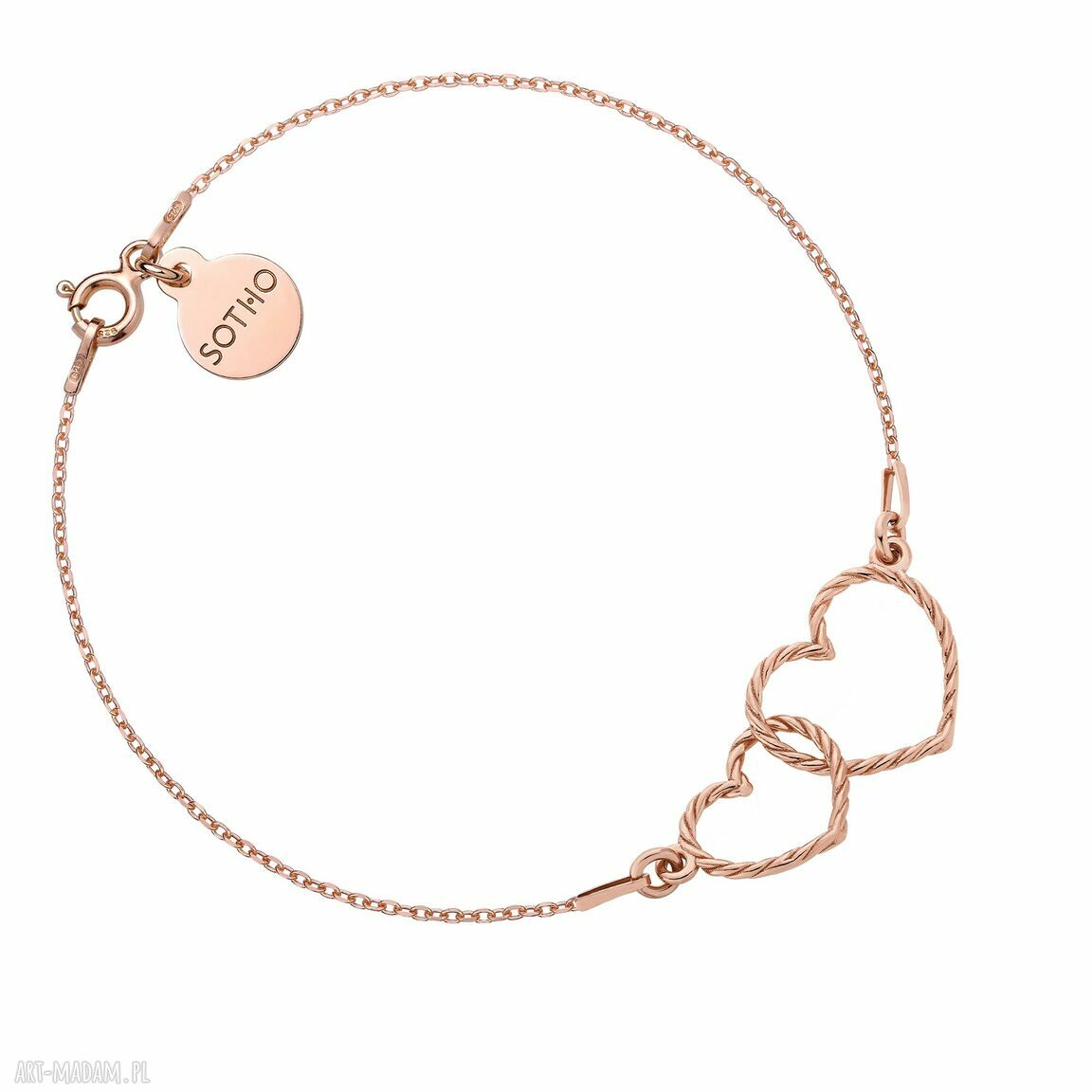 Bransoletka dwoma sercami różowego złota serca love miłość