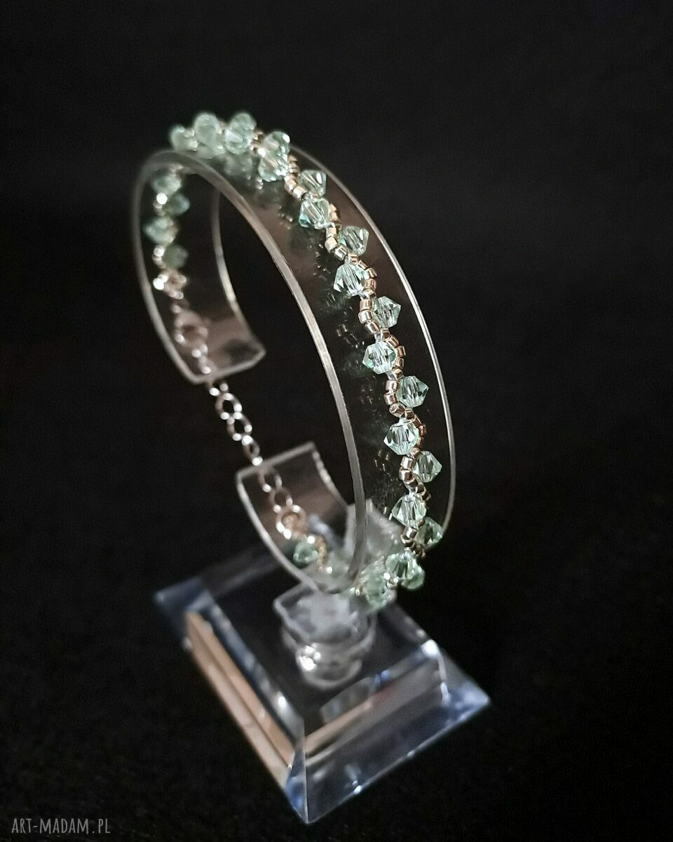 Delikatna bransoletka "Silver Chrysolite" z kryształków Preciosa i koralików Miyuki Delica
