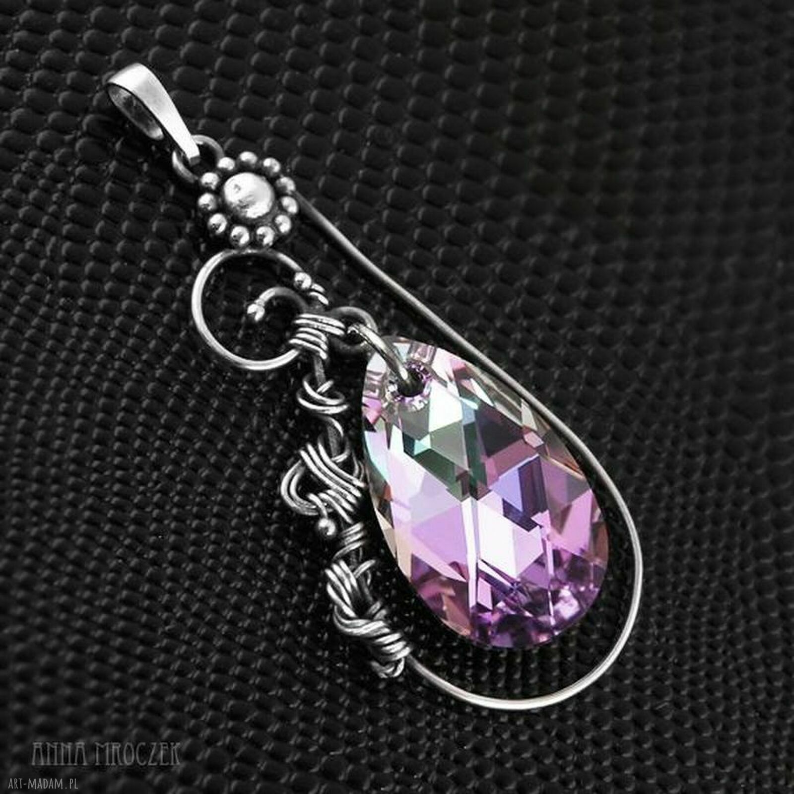 Delikatna łza: kryształ Swarovski w srebrze 999-930 - wire wrapping