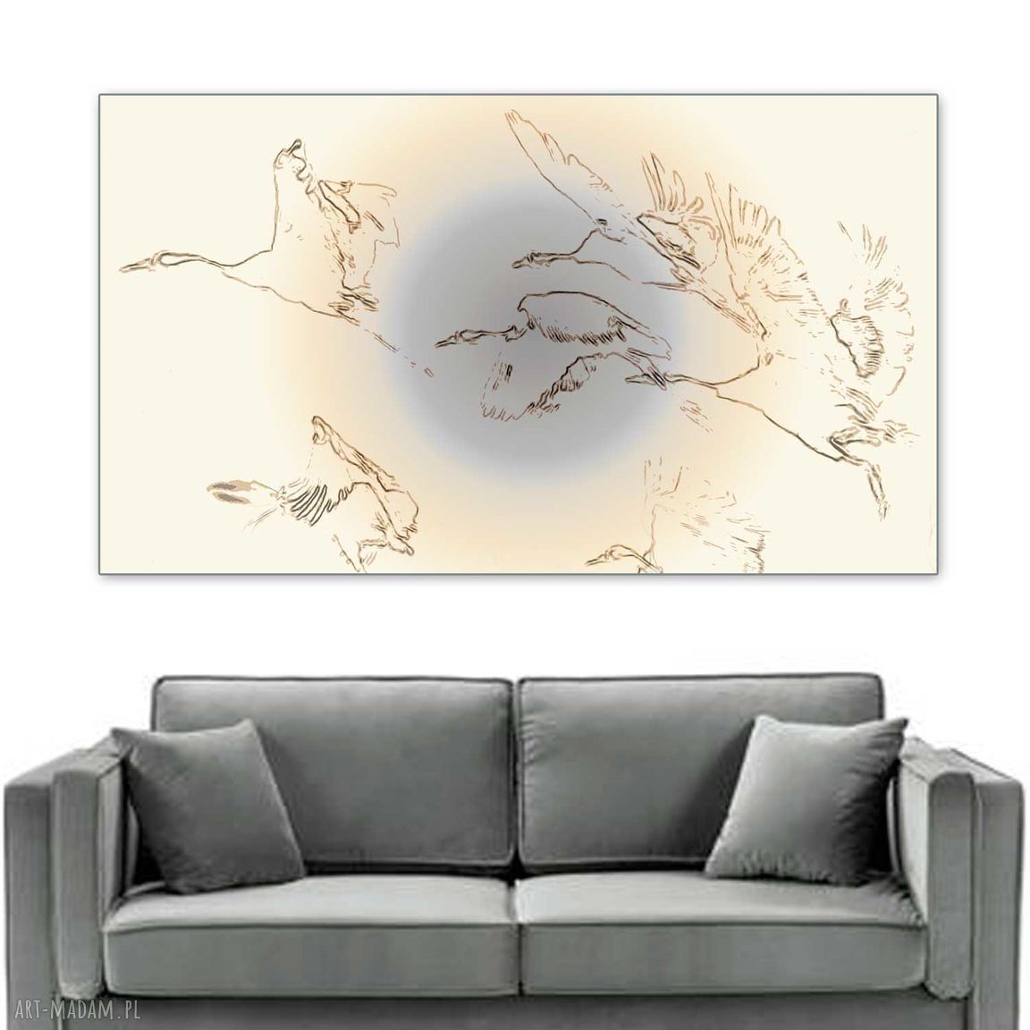 Delikatna grafika na ścianę Żurawie w locie 100x60