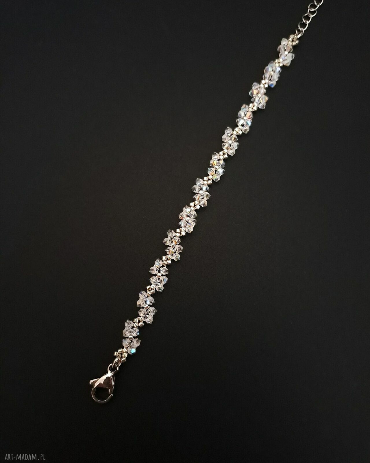 Delikatna ślubna bransoletka z kryształkami Preciosa Crystal AB i Miyuki Delica