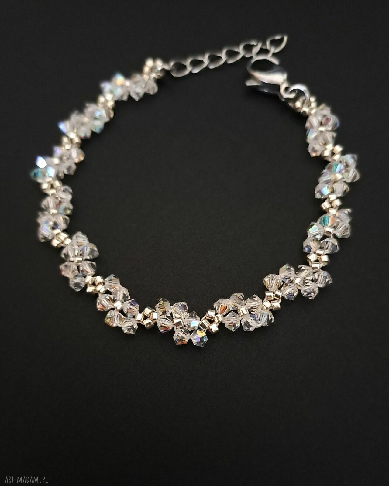 Delikatna ślubna bransoletka z kryształkami Preciosa Crystal AB i Miyuki Delica