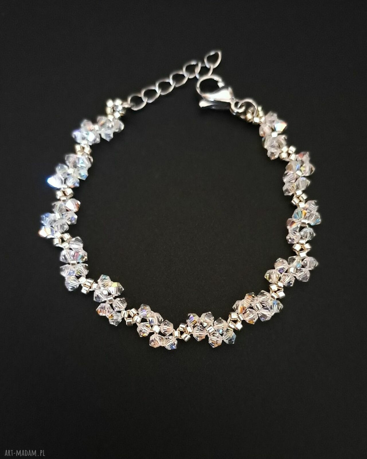 Delikatna ślubna bransoletka z kryształkami Preciosa Crystal AB i Miyuki Delica