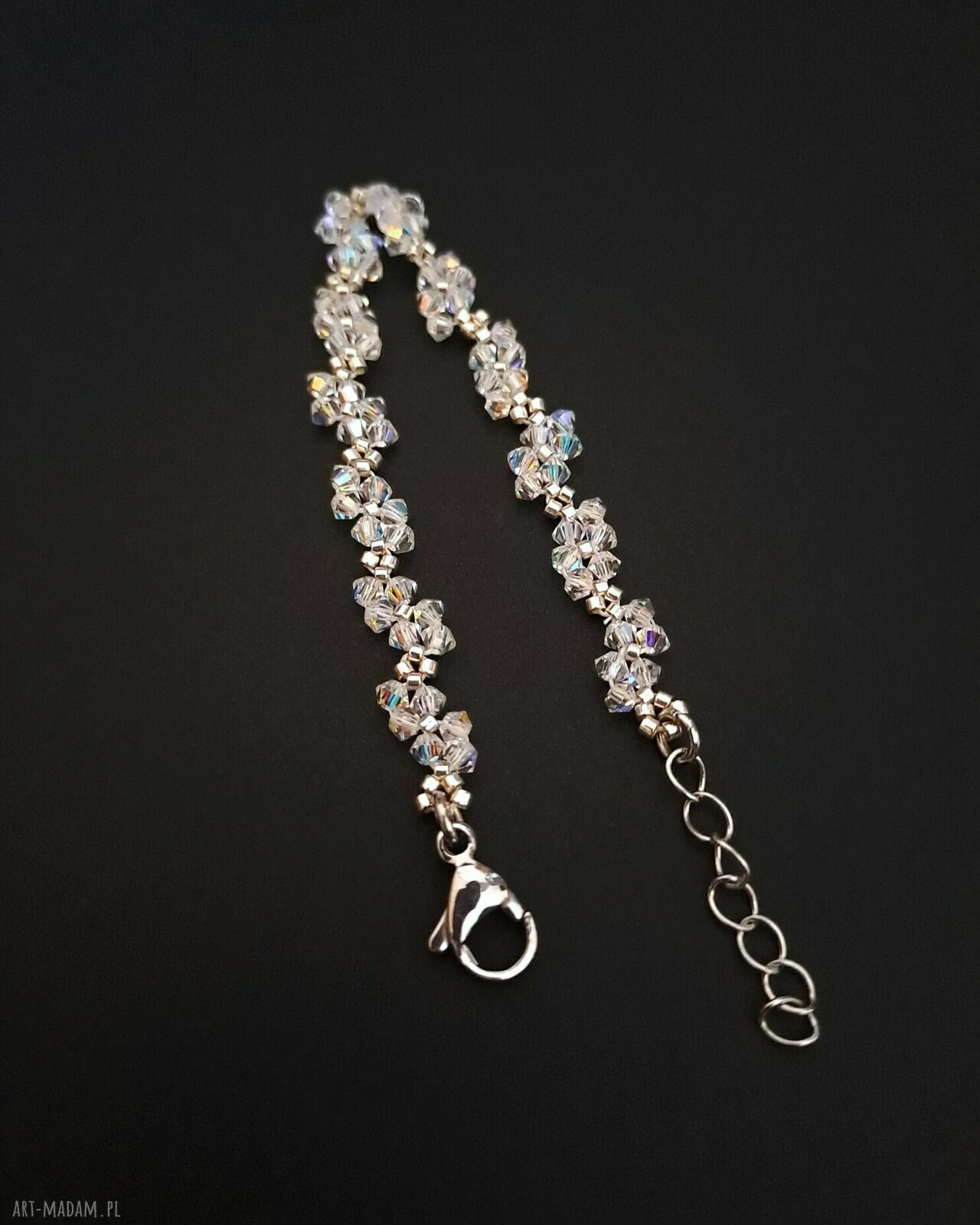 Delikatna ślubna bransoletka z kryształkami Preciosa Crystal AB i Miyuki Delica