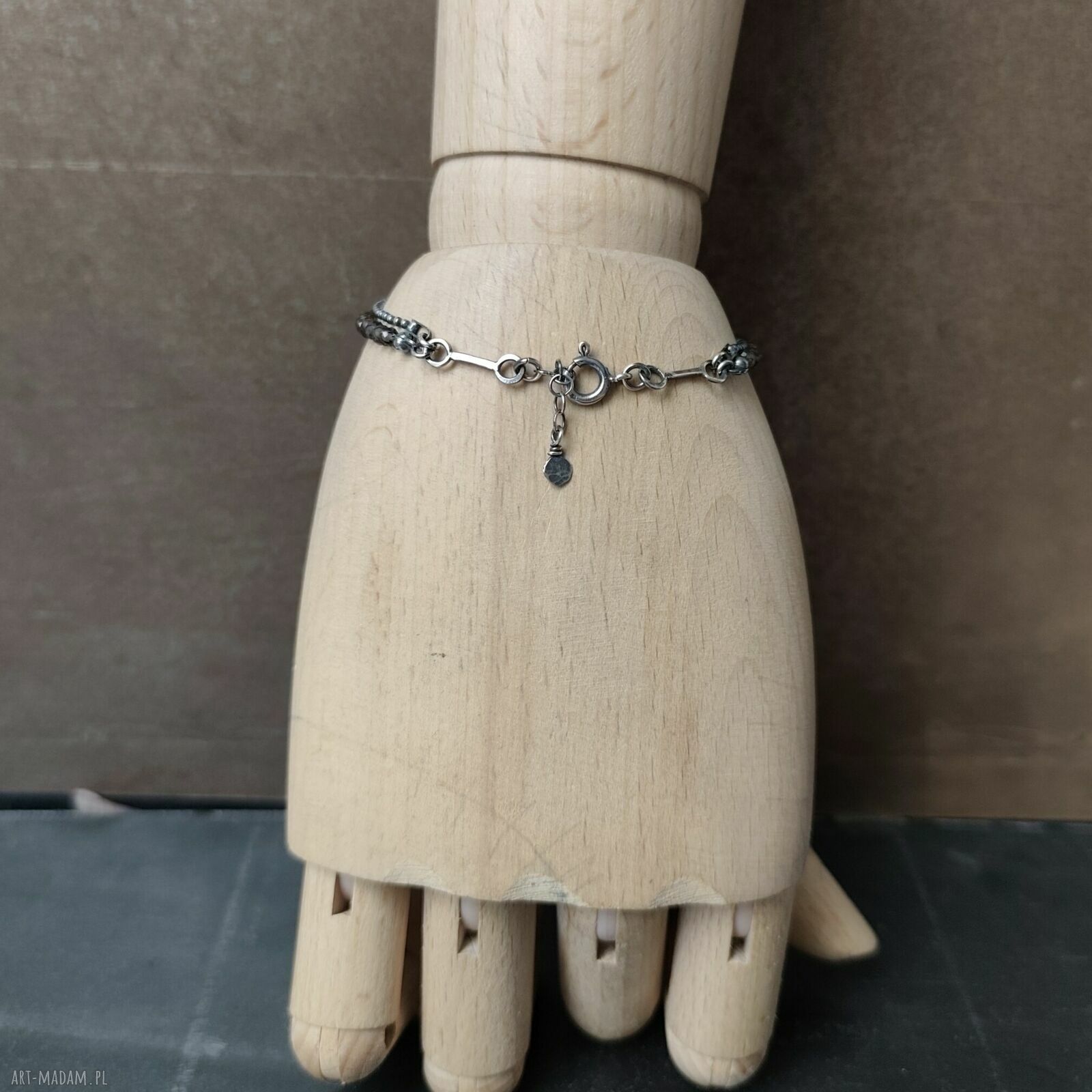 Delikatna srebrna bransoletka z kwarcem dymnym - srebro 925