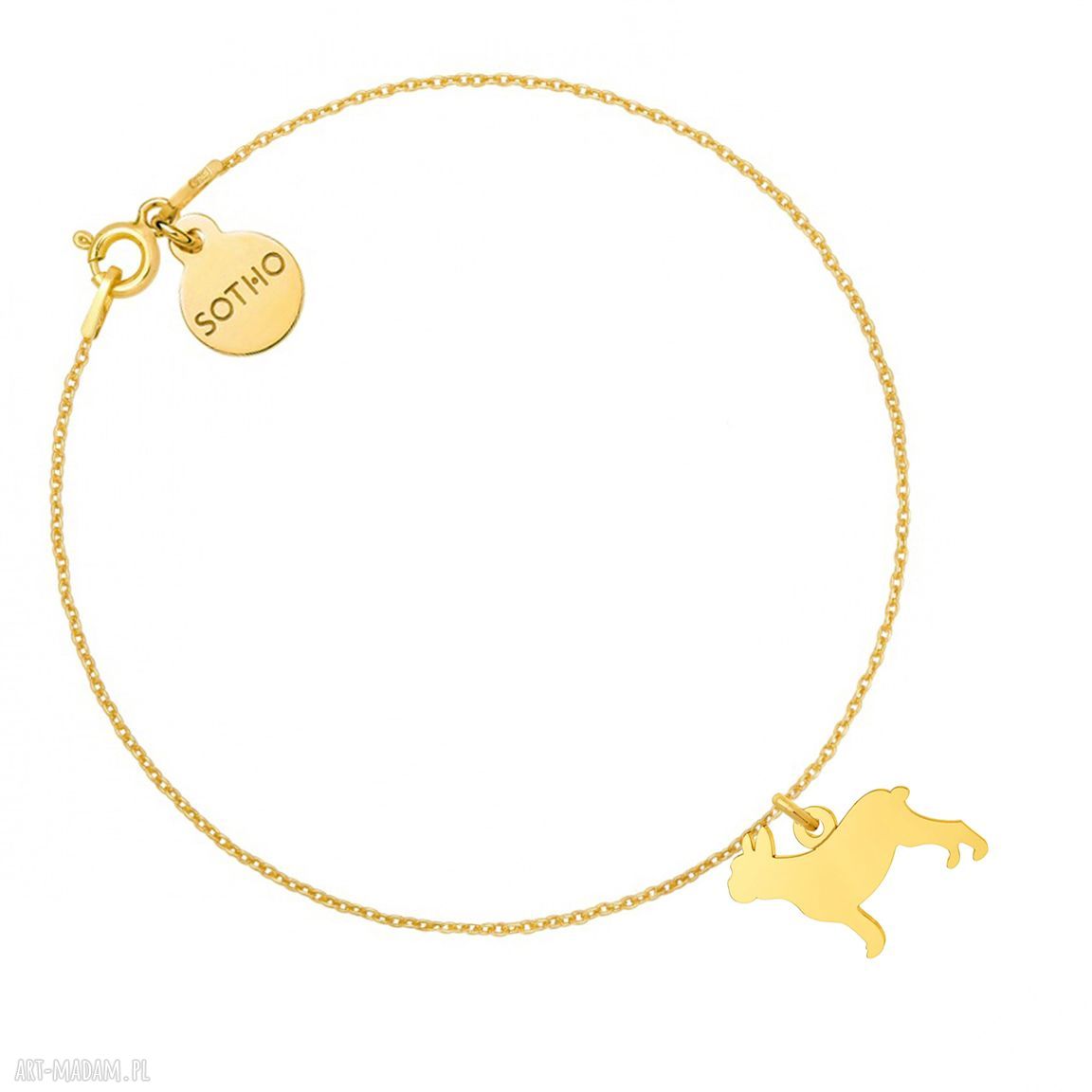 Złota bransoletka buldogiem francuskim buldog francuski pozłacana