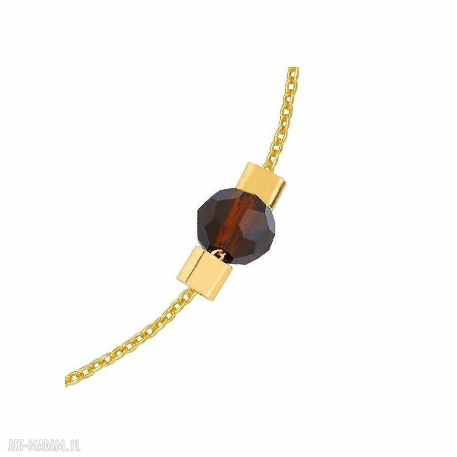 bransoletki: Złota bransoletka z Karmą i brązowym kryształem SWAROVSKI® CRYSTAL hand made