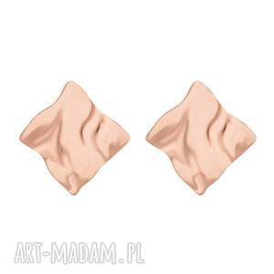 kolczyki falowane kwadraty z różowego złota