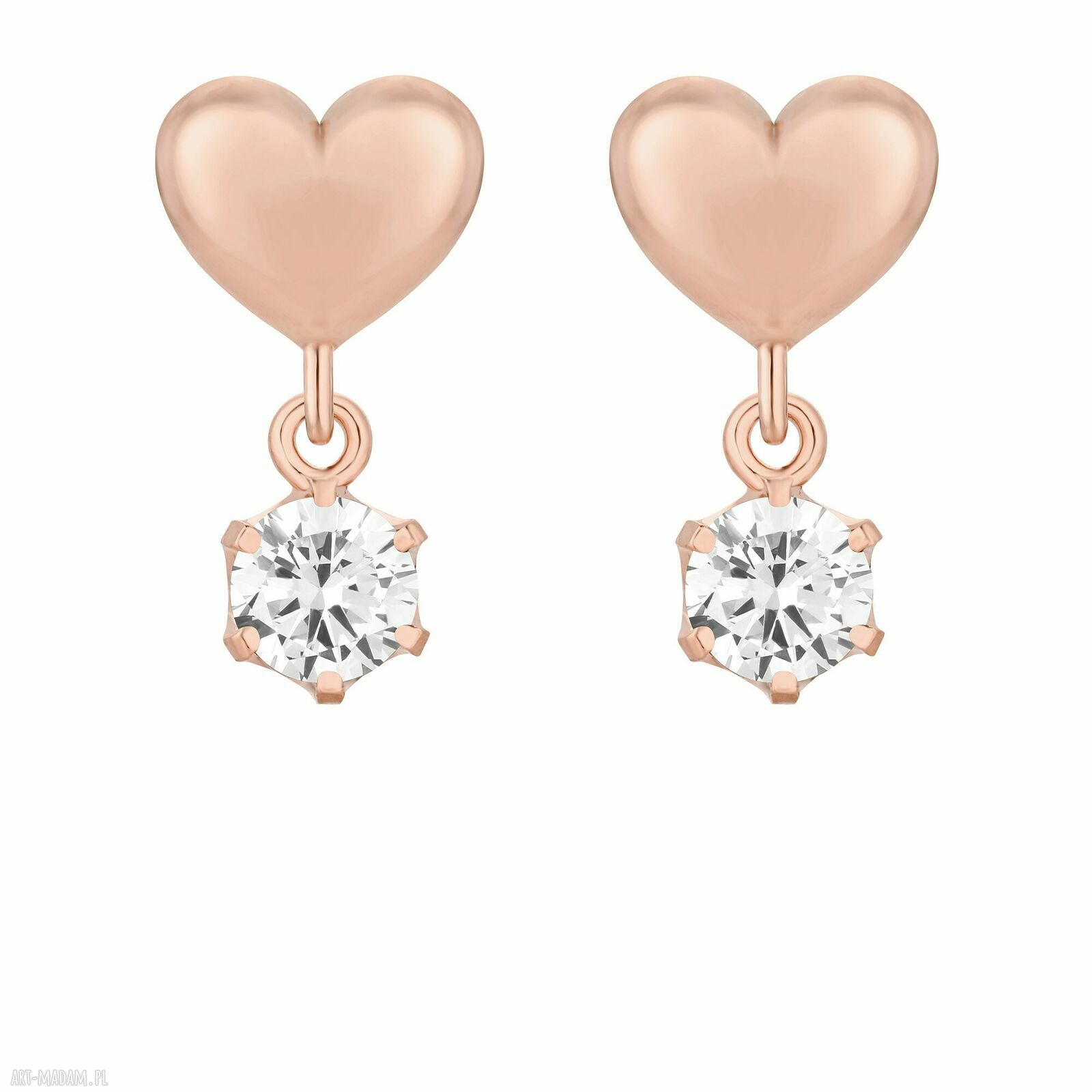 Kolczyki serca różowego złota bezbarwnymi cyrkoniami pozłacany
