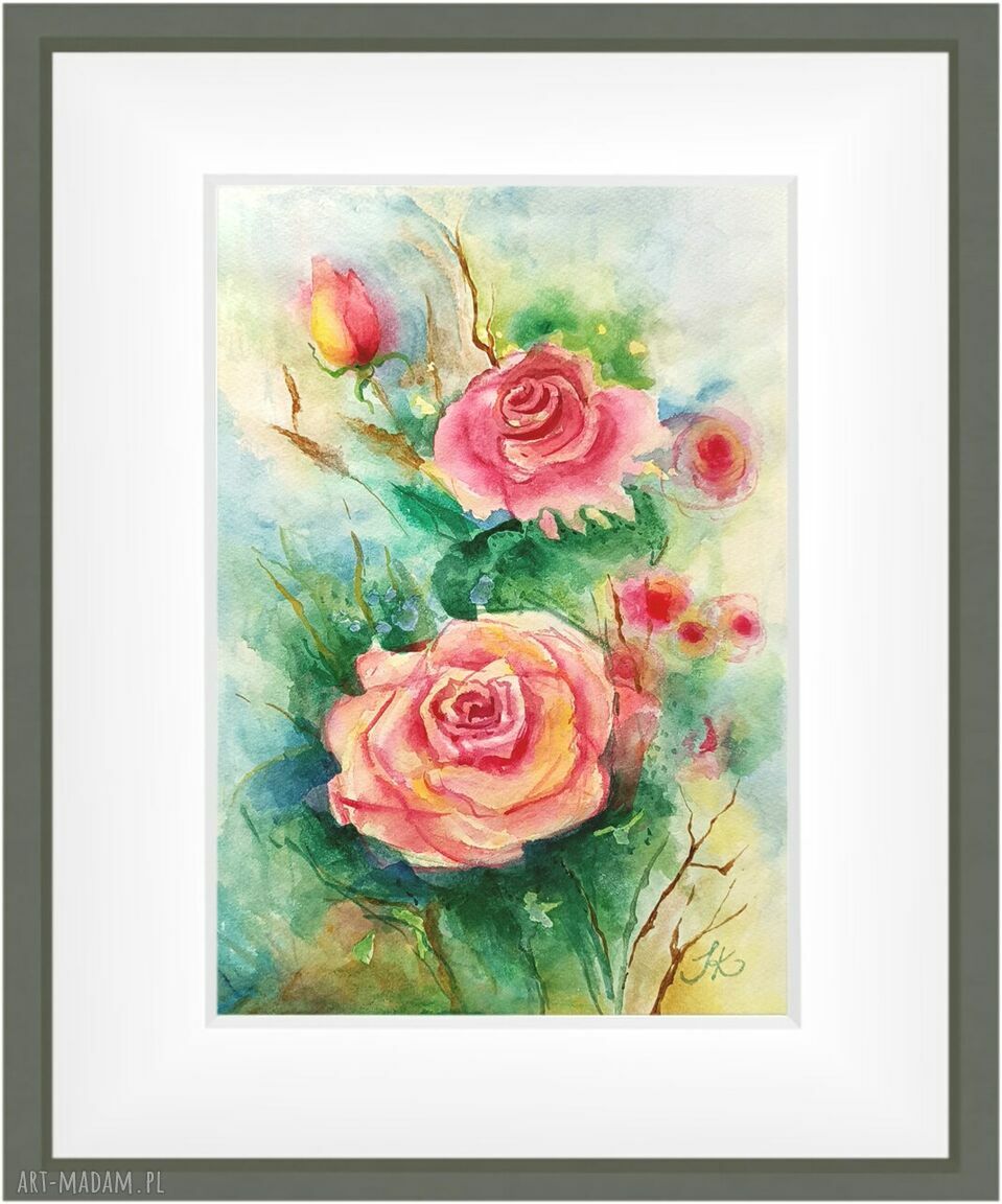 Delikatne róże - akwarela 22,5 x 33 cm (oryginał)