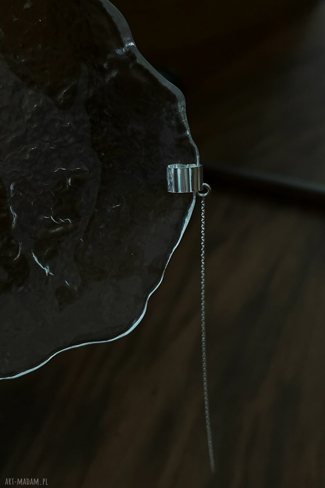 kolczyki: Srebrny nausznica z przewlekanym łańcuszkiem HandMade