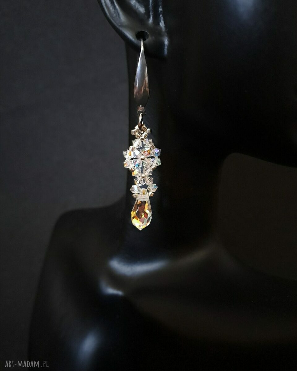 Delikatne wiszące kolczyki ślubne - koraliki Miyuki i kryształki Preciosa Crystal AB