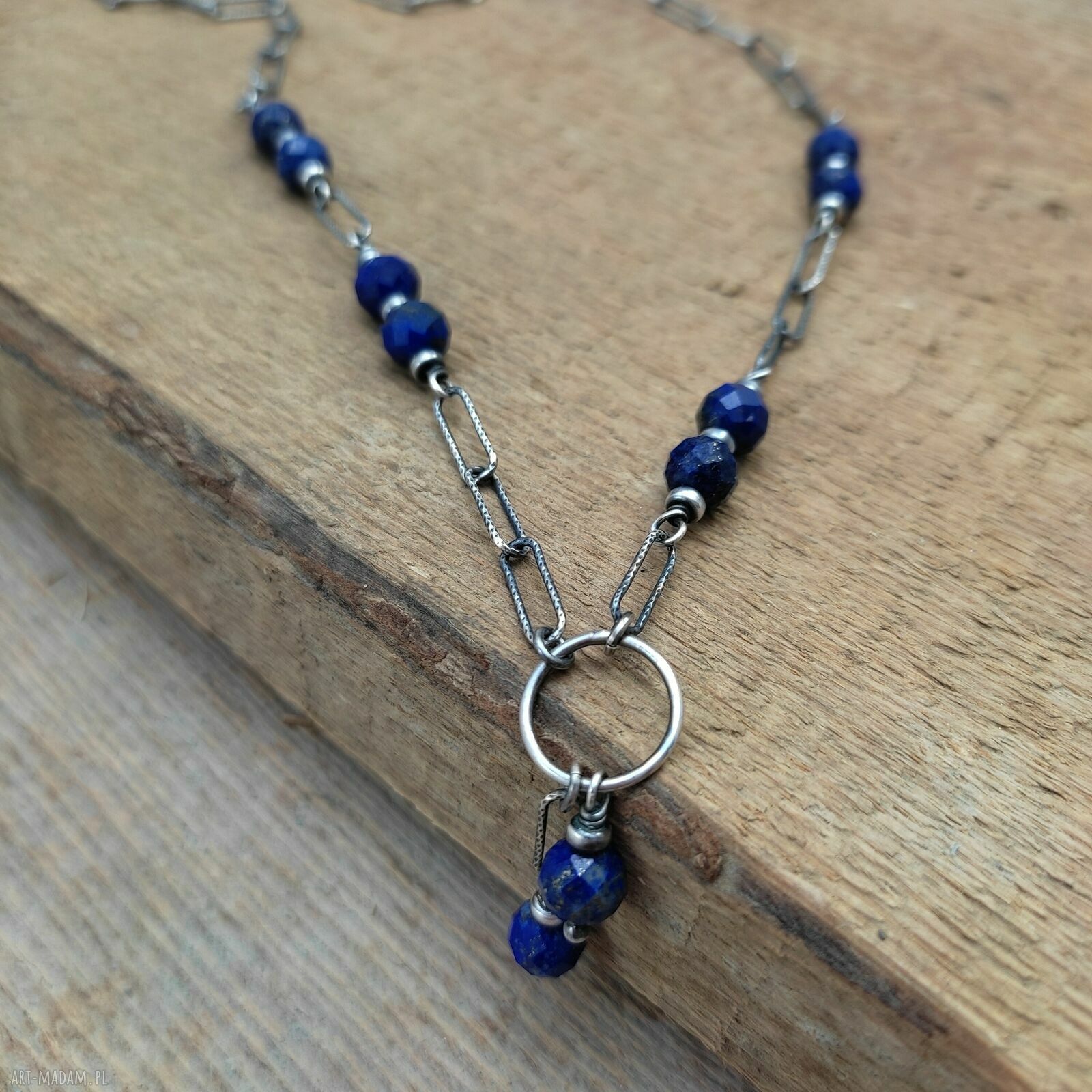 Delikatny naszyjnik z lapis lazuli i srebra 925 - handmade