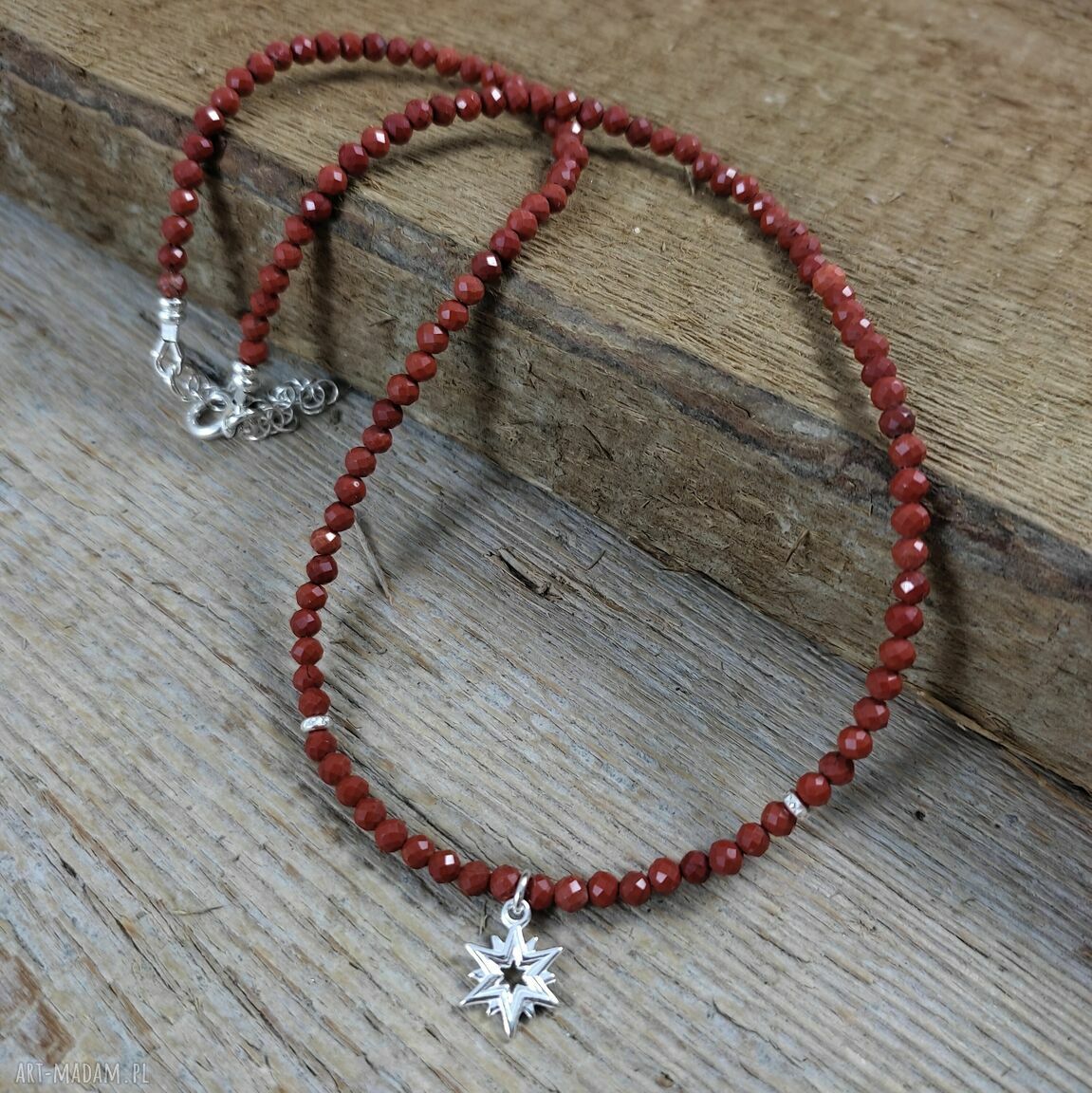 Naszyjnik z jaspisu z gwiazdką - delikatny, srebro 925