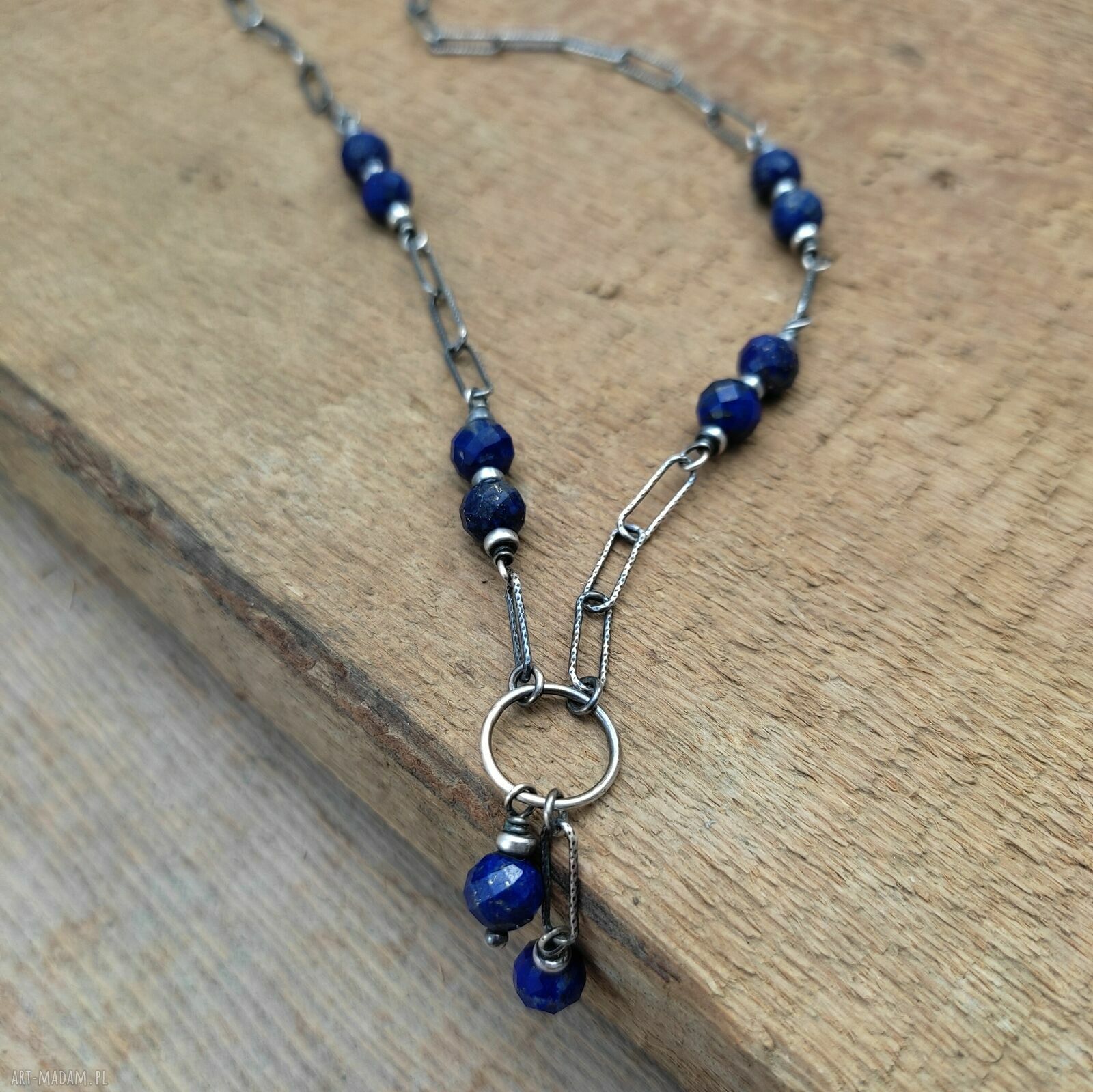 Delikatny naszyjnik z lapis lazuli i srebra 925 - handmade