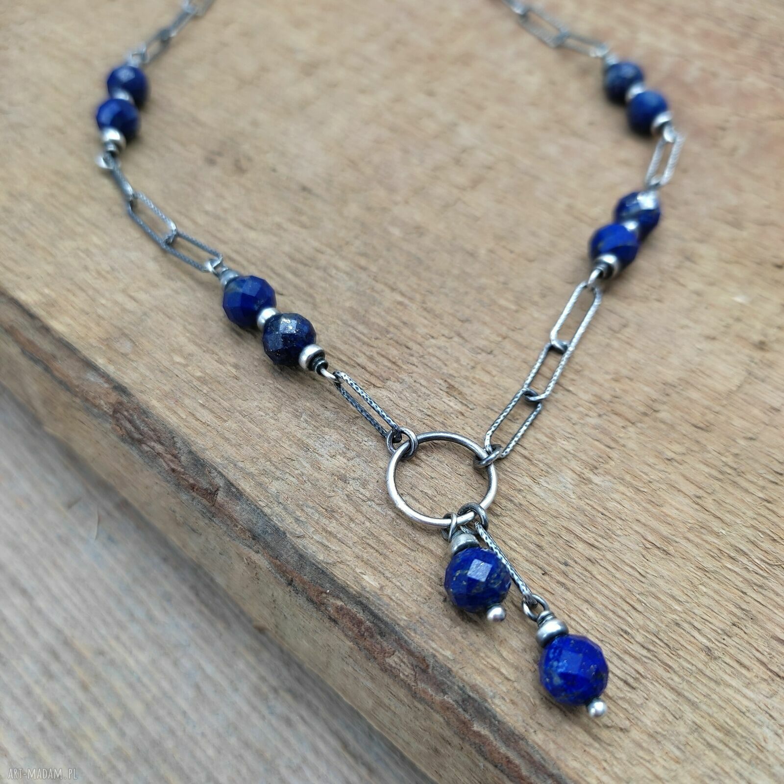 Delikatny naszyjnik z lapis lazuli i srebra 925 - handmade