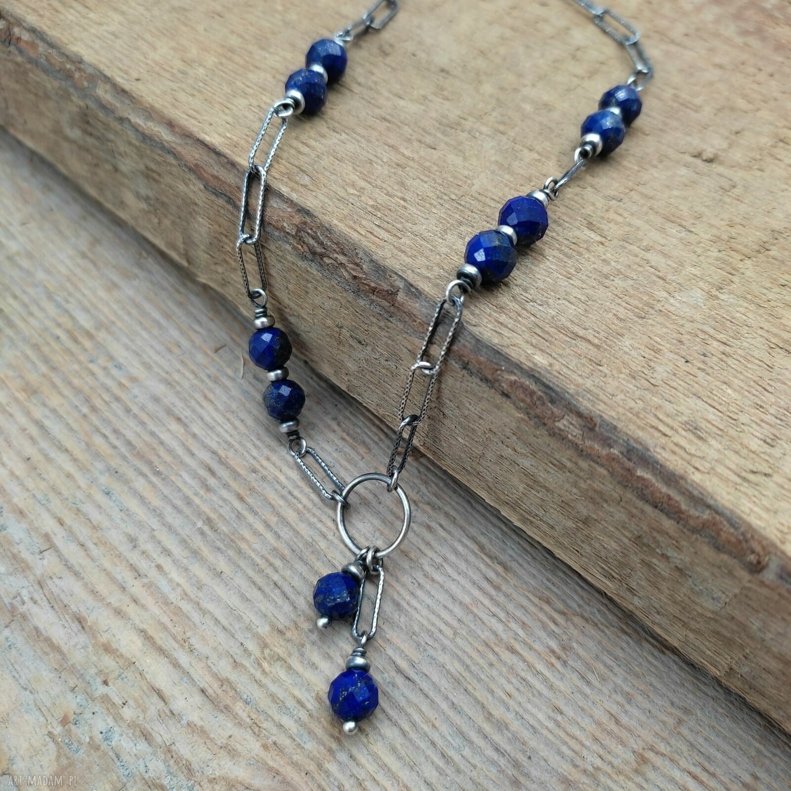 Delikatny naszyjnik z lapis lazuli i srebra 925 - handmade