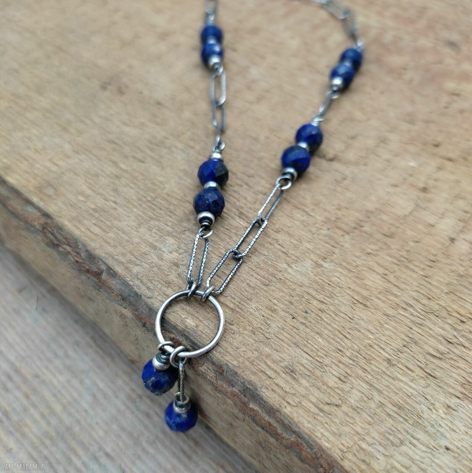 Delikatny naszyjnik z lapis lazuli i srebra 925 - handmade