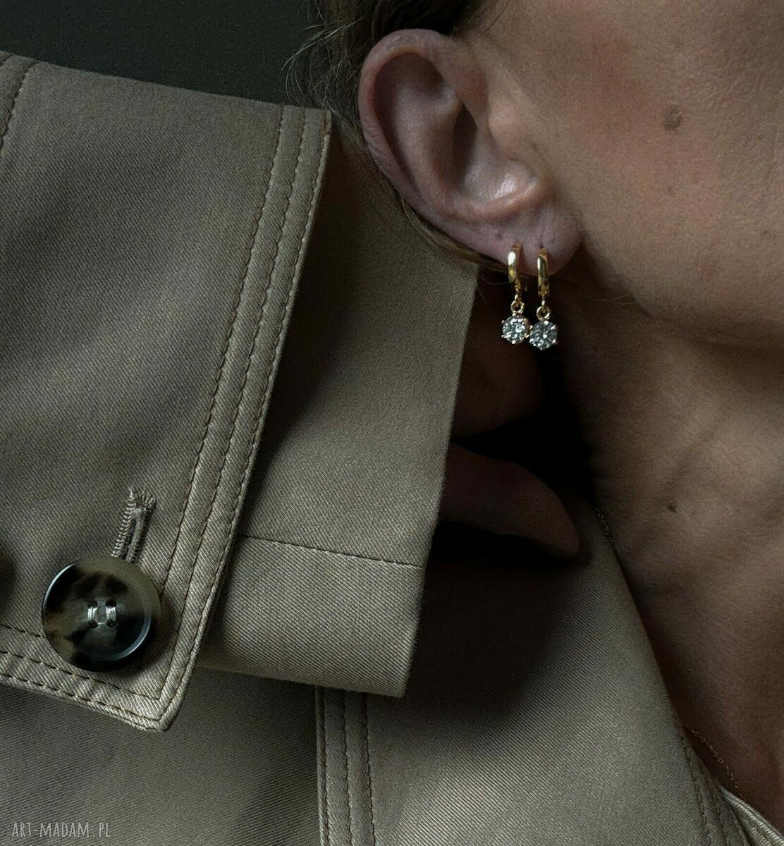 kolczyki: Złote kolczyki z bezbarwnymi cyrkoniami ręcznie robione