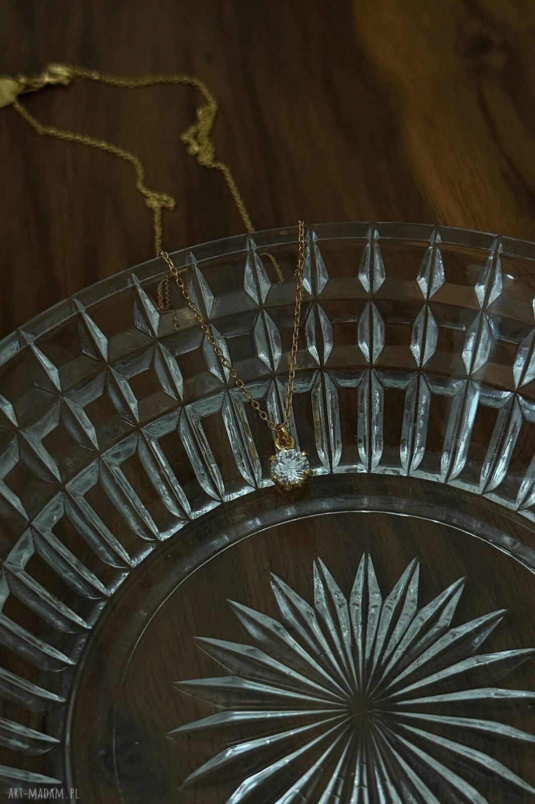 naszyjniki: Złoty naszyjnik z bezbarwną cyrkonią Handmade